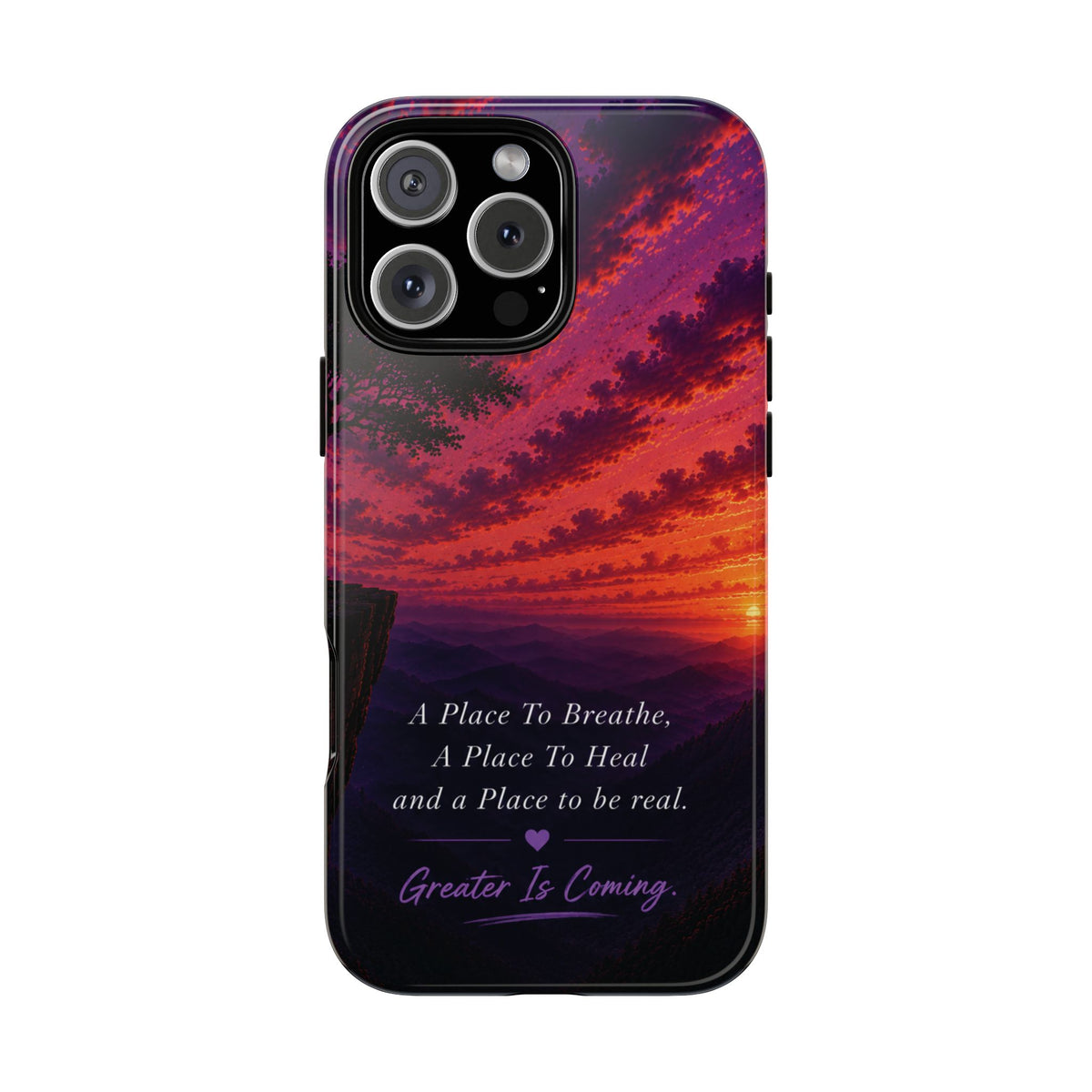 Sunset Serenity Phone Case – “A Place To Breathe, A Place To Heal” Inspirational Galaxy Case
