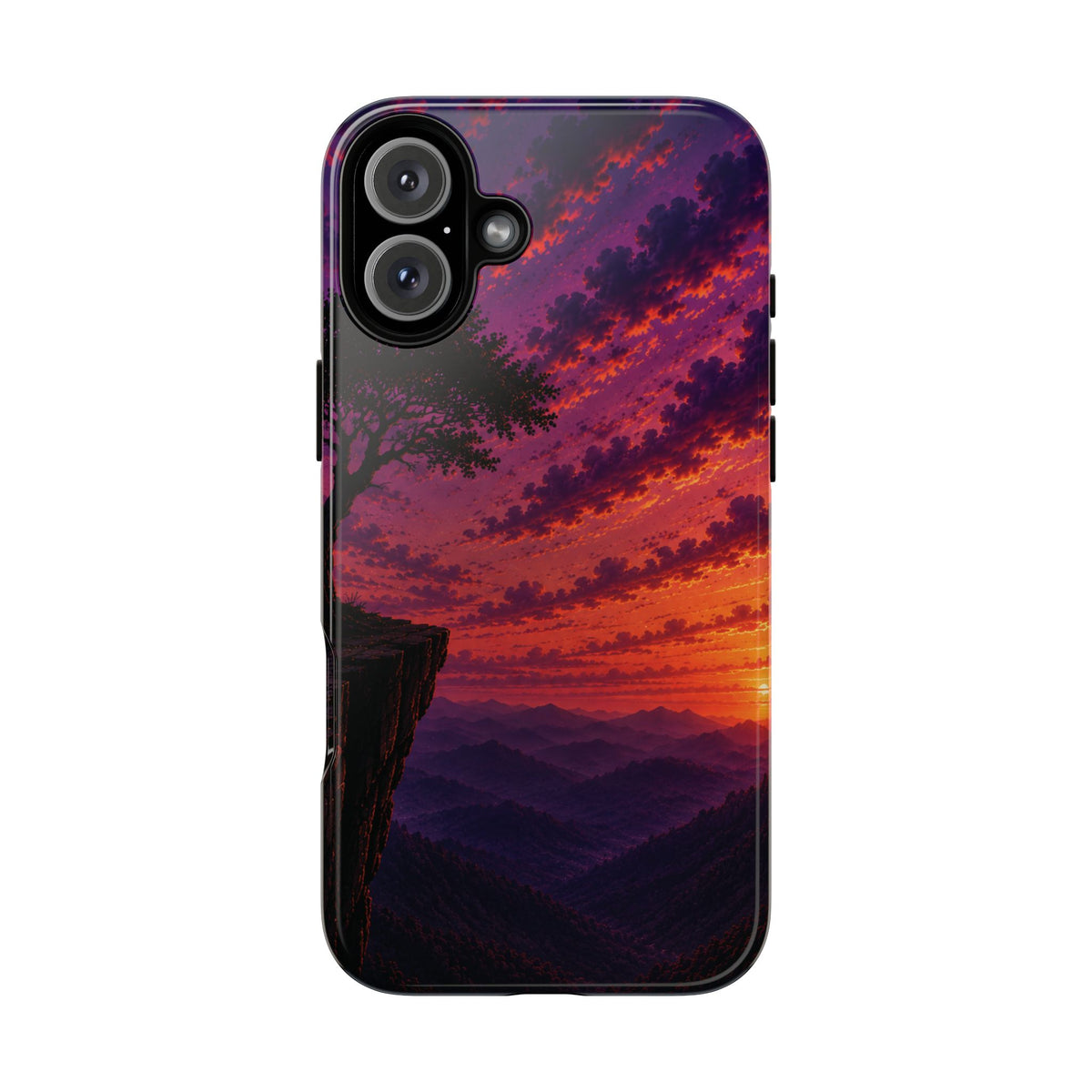 Sunset Cliff Tough Phone Case - Vibrant Purple Orange Landscape for Galaxy & iPhone
