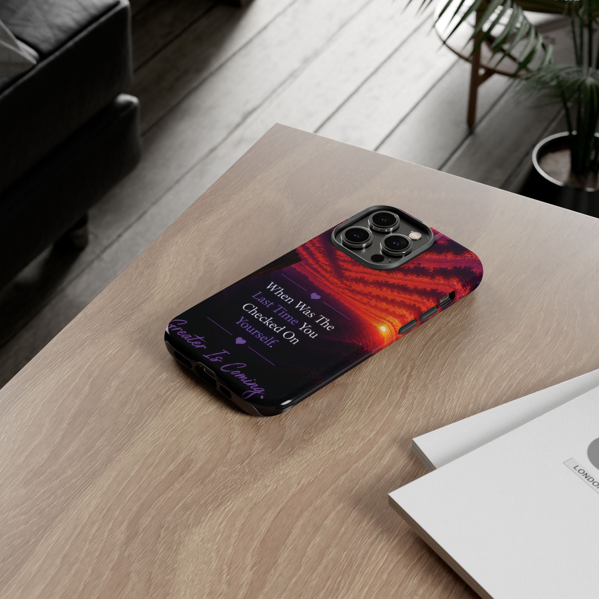 Inspirational Phone Case - "When Was The Last Time You Checked On Yourself?" Sunset Self-Care Quote