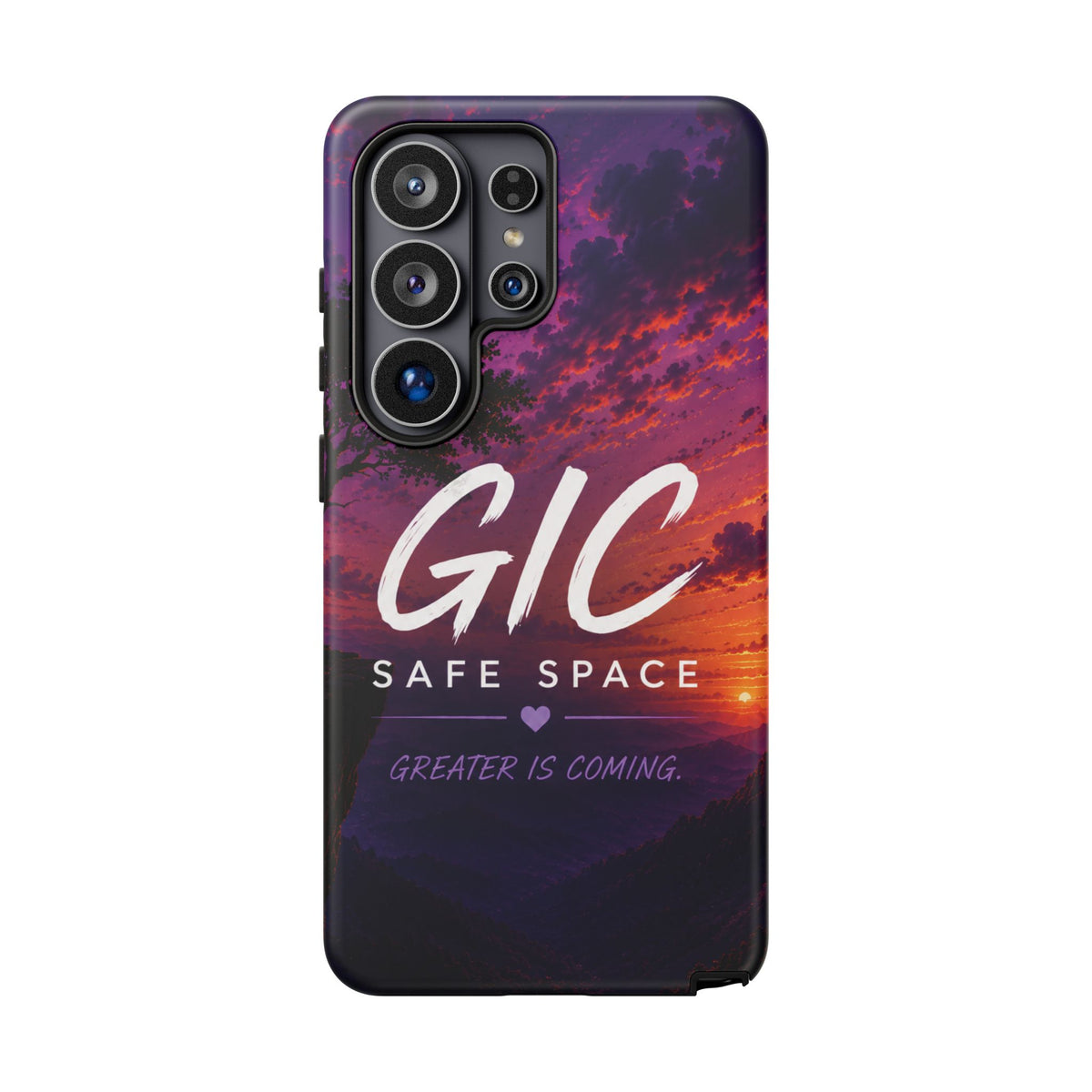 GIC Safe Space Tough Phone Case — "Greater Is Coming" Sunset Design