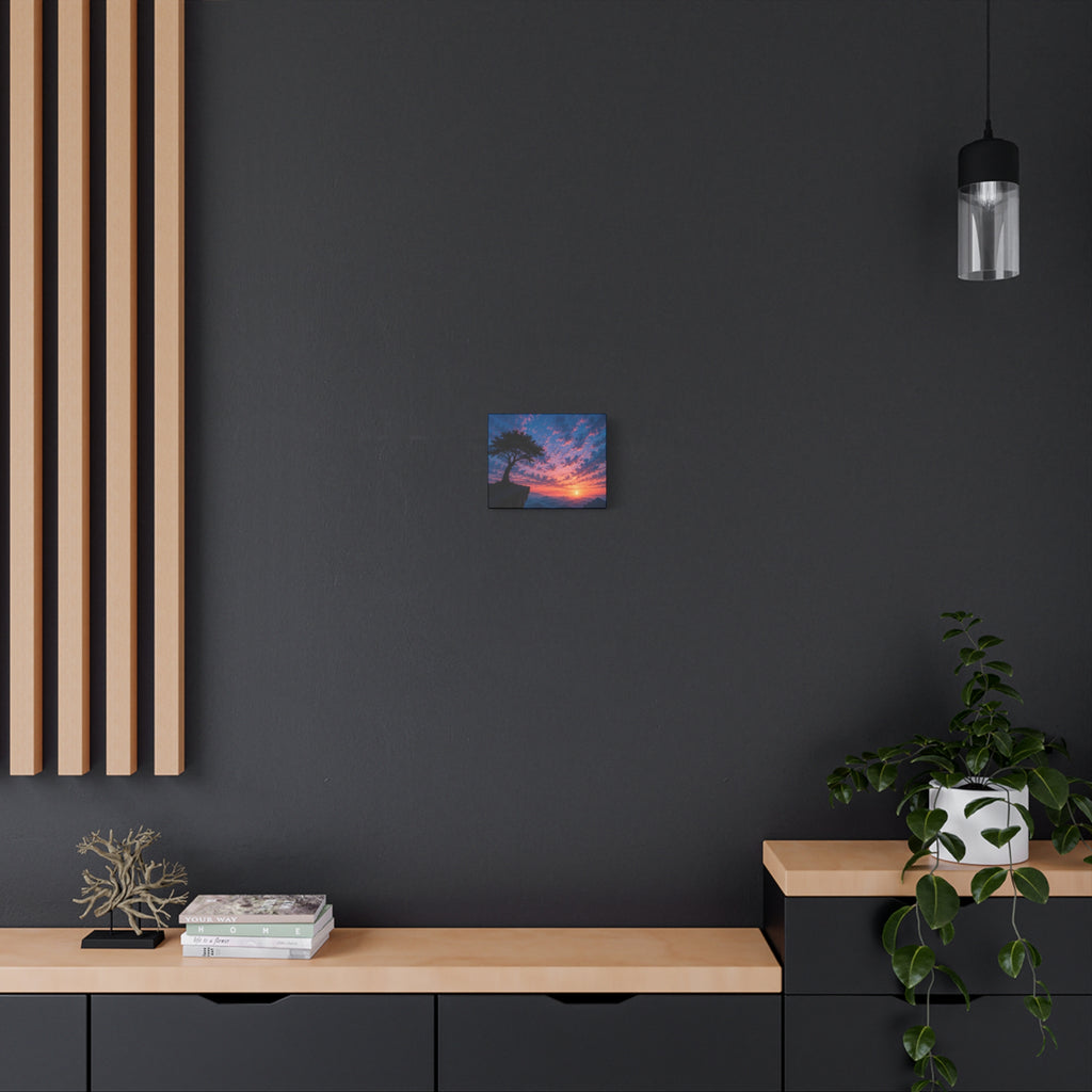 Sunset Cliff Canvas Wall Art — Tree Silhouette Matte Stretched Print