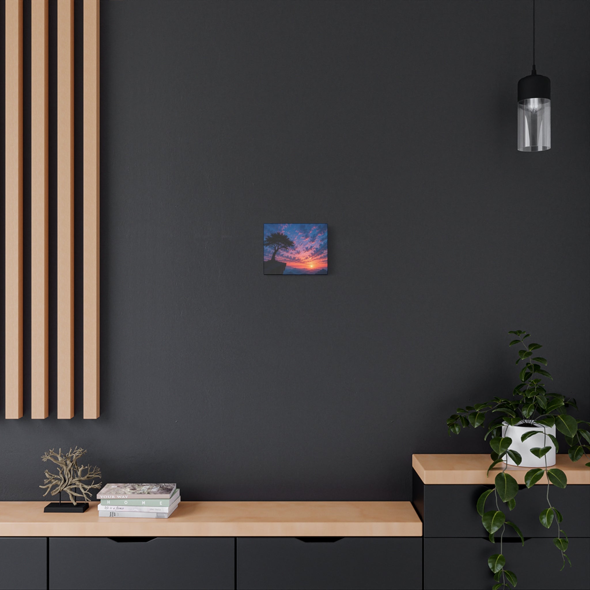 Sunset Cliff Canvas Wall Art — Tree Silhouette Matte Stretched Print