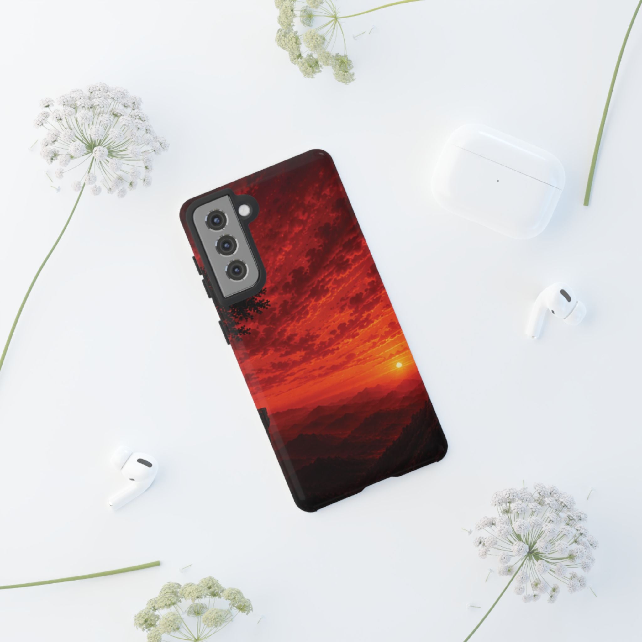 Sunset Mountain Tough Phone Case — Red Horizon Landscape Protective Case