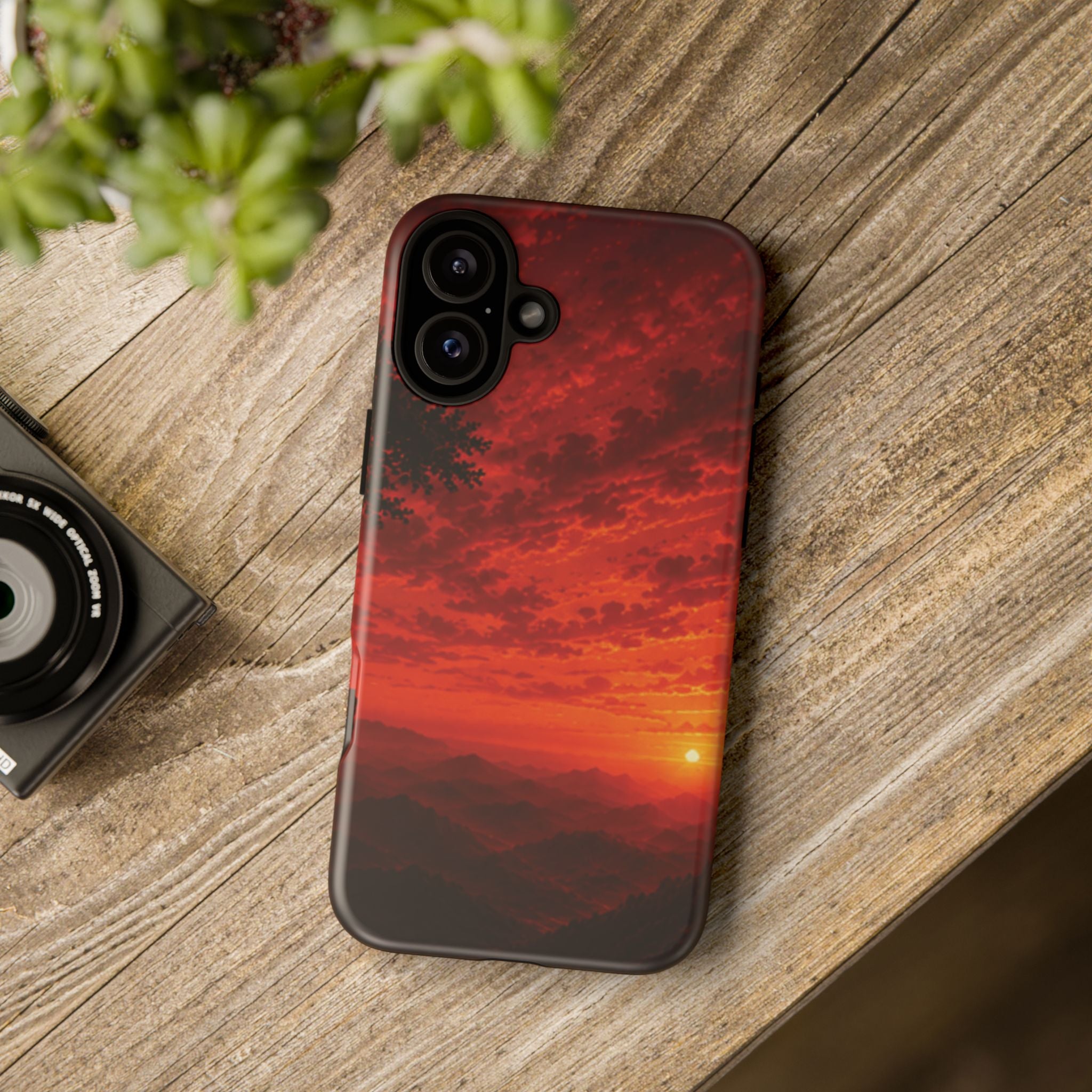 Sunset Mountain Tough Phone Case — Red Horizon Landscape Protective Case