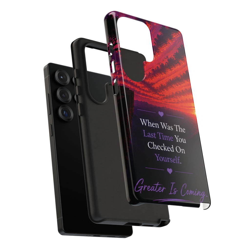 Inspirational Phone Case - "When Was The Last Time You Checked On Yourself?" Sunset Self-Care Quote