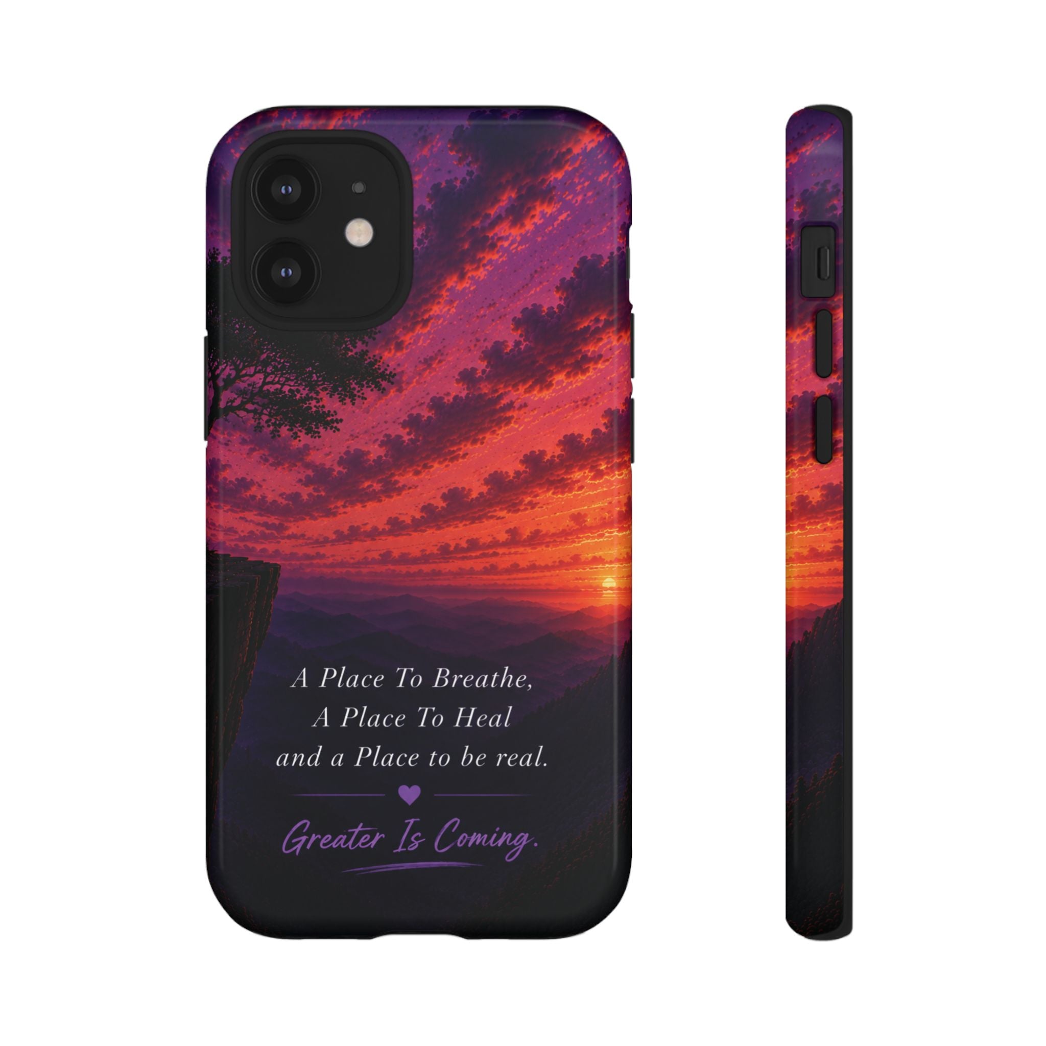 Sunset Serenity Phone Case – “A Place To Breathe, A Place To Heal” Inspirational Galaxy Case