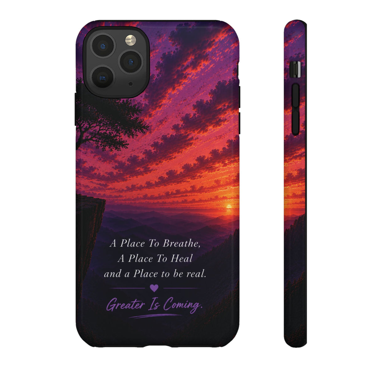 Sunset Serenity Phone Case – “A Place To Breathe, A Place To Heal” Inspirational Galaxy Case