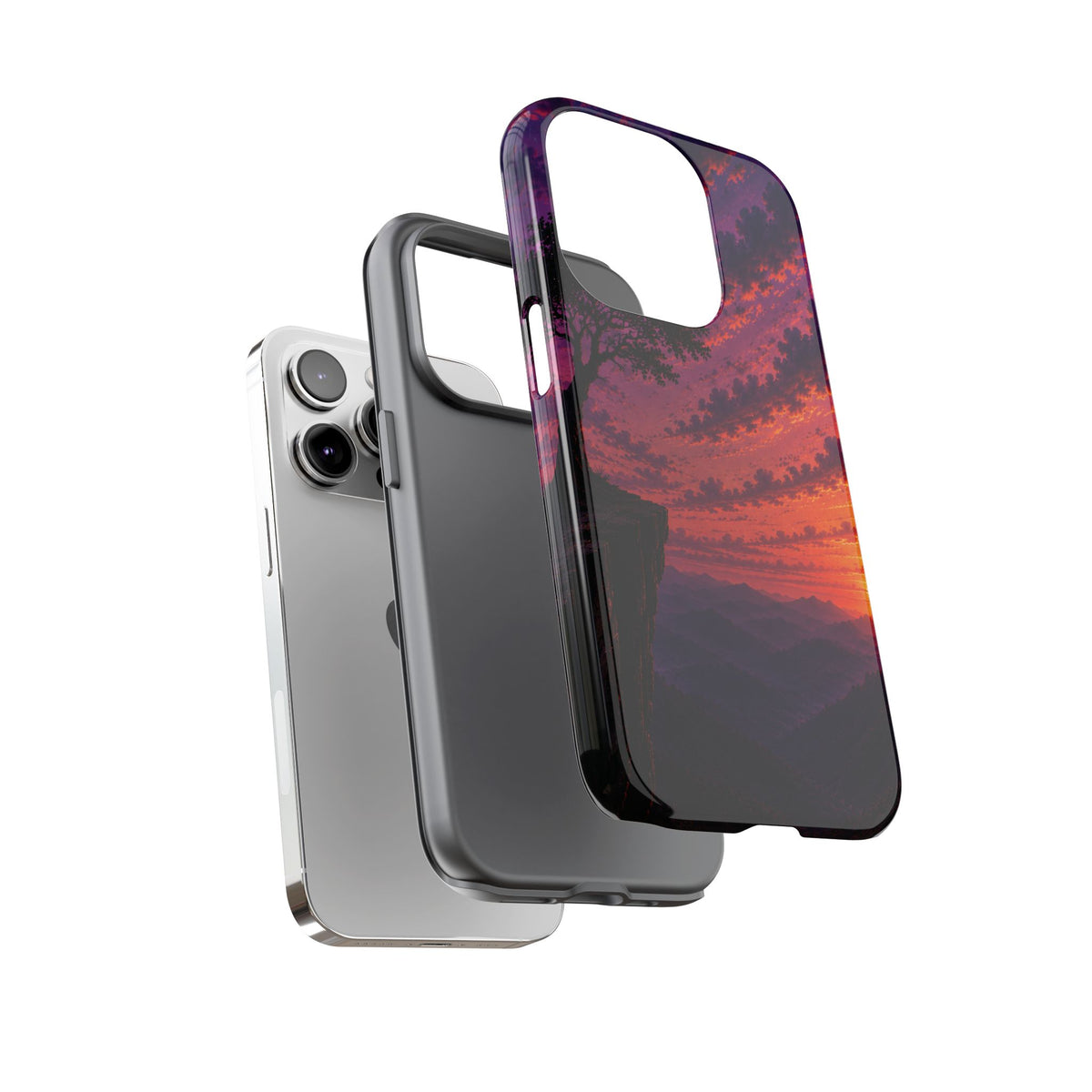 Sunset Cliff Tough Phone Case - Vibrant Purple Orange Landscape for Galaxy & iPhone