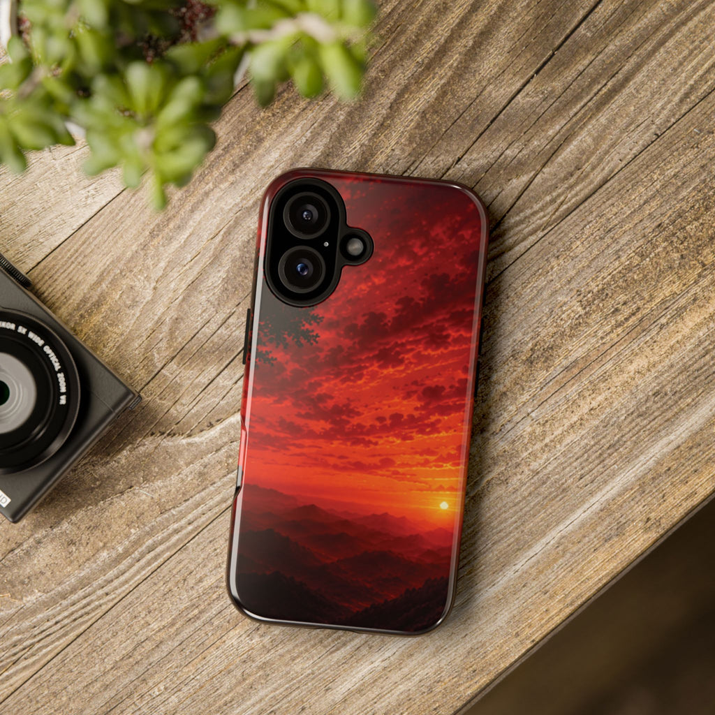 Sunset Mountain Tough Phone Case — Red Horizon Landscape Protective Case