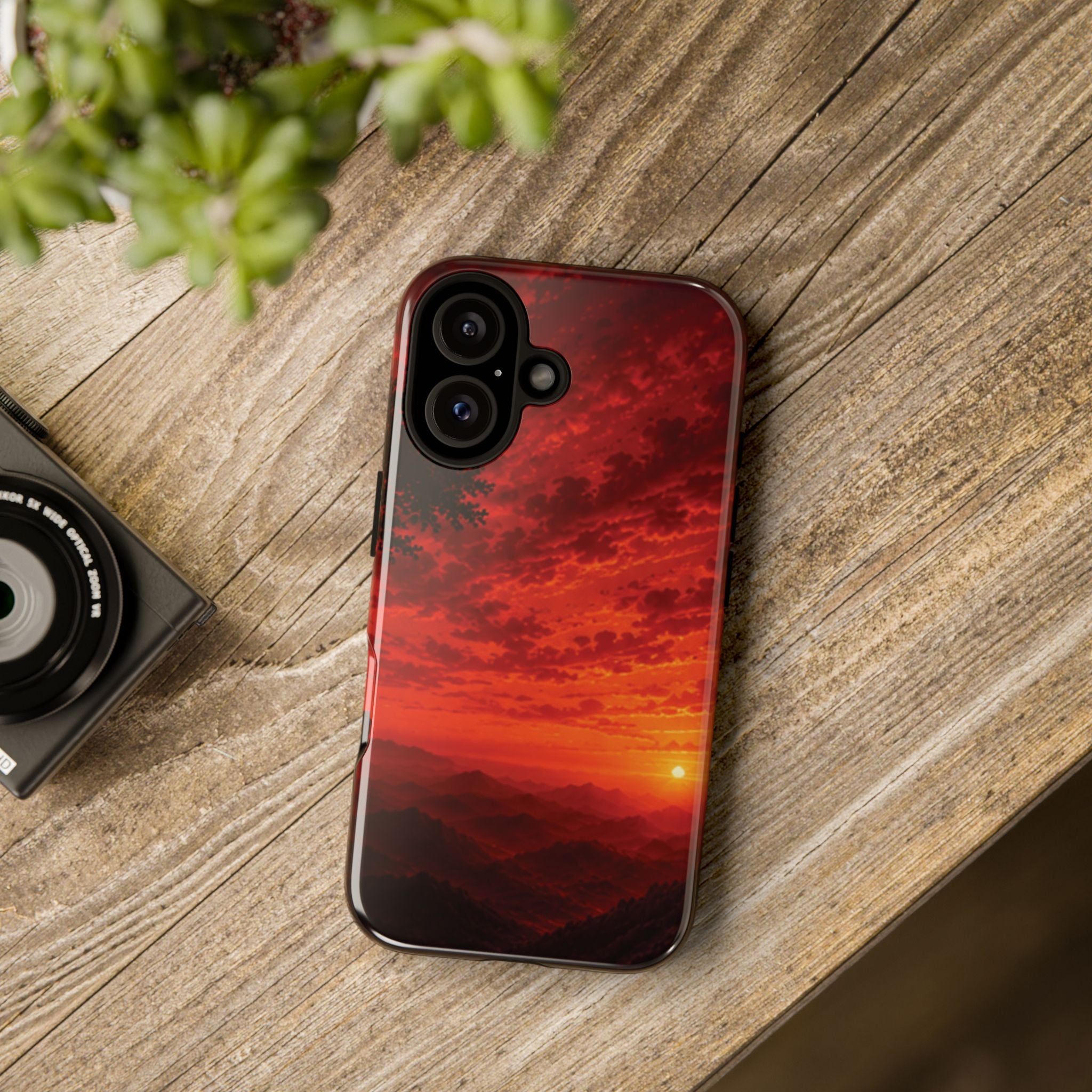 Sunset Mountain Tough Phone Case — Red Horizon Landscape Protective Case