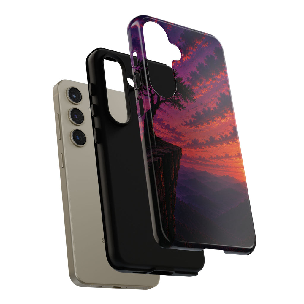 Sunset Cliff Tough Phone Case - Vibrant Purple Orange Landscape for Galaxy & iPhone