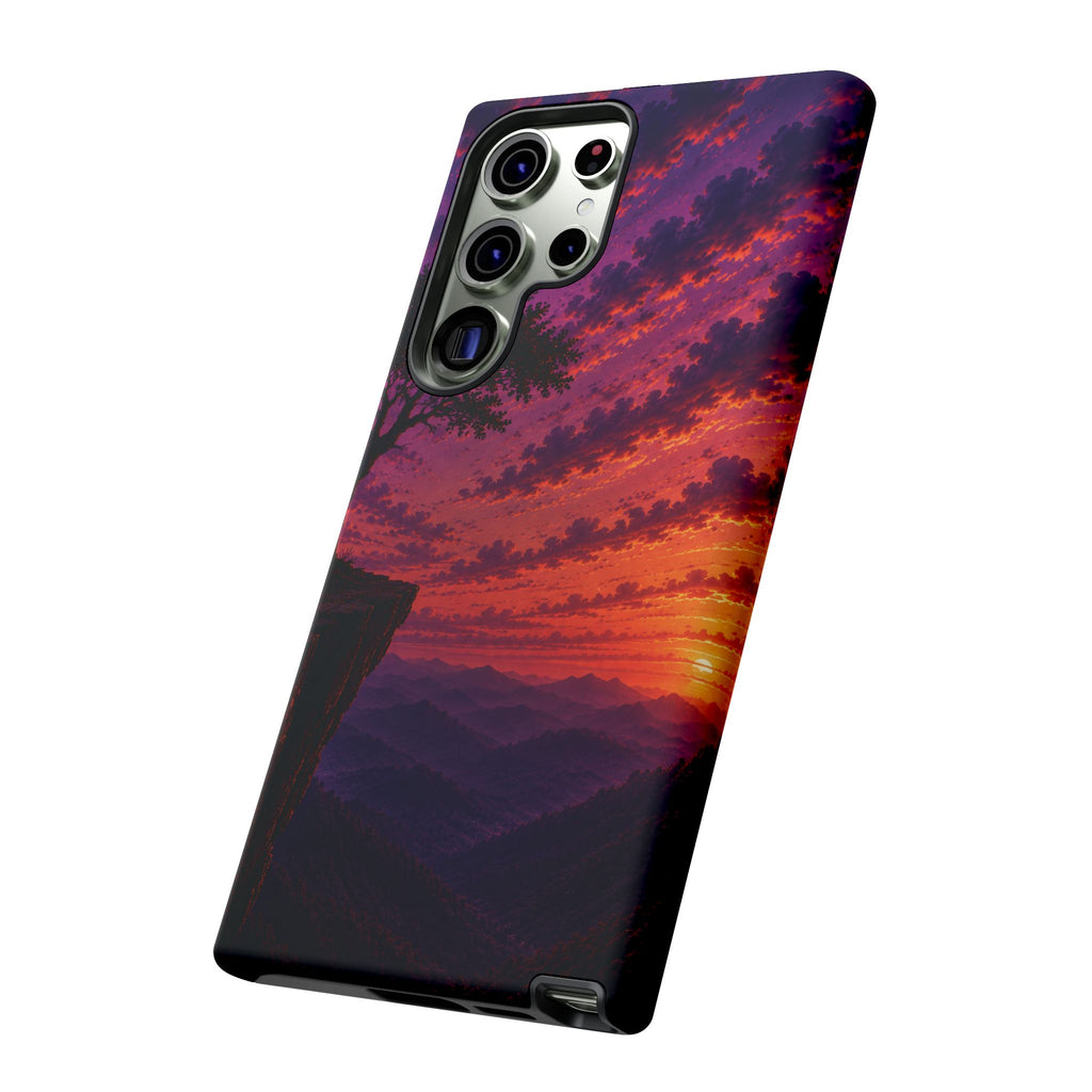 Sunset Cliff Tough Phone Case - Vibrant Purple Orange Landscape for Galaxy & iPhone