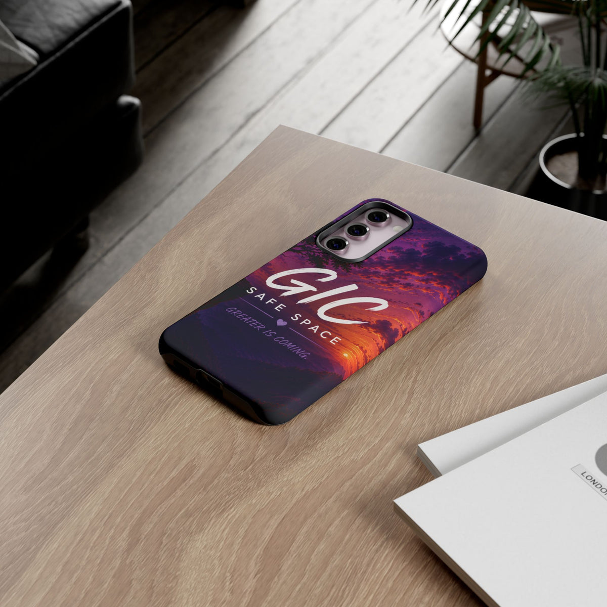 GIC Safe Space Tough Phone Case — "Greater Is Coming" Sunset Design