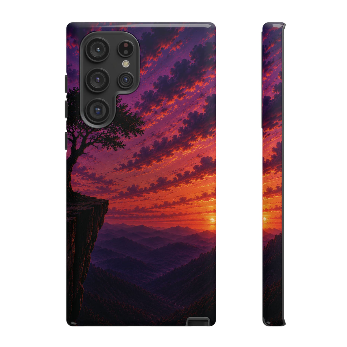 Sunset Cliff Tough Phone Case - Vibrant Purple Orange Landscape for Galaxy & iPhone