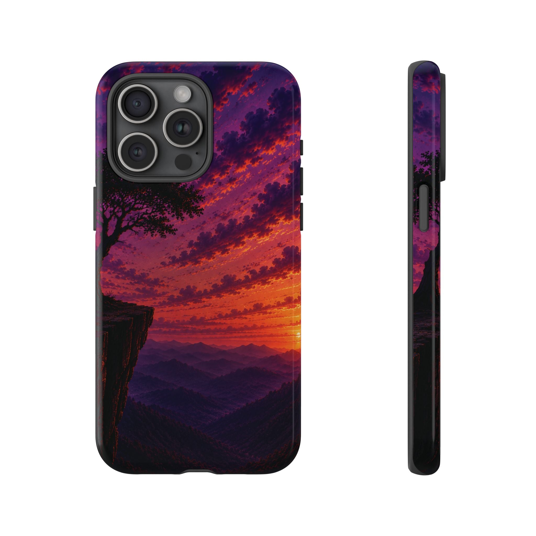 Sunset Cliff Tough Phone Case - Vibrant Purple Orange Landscape for Galaxy & iPhone