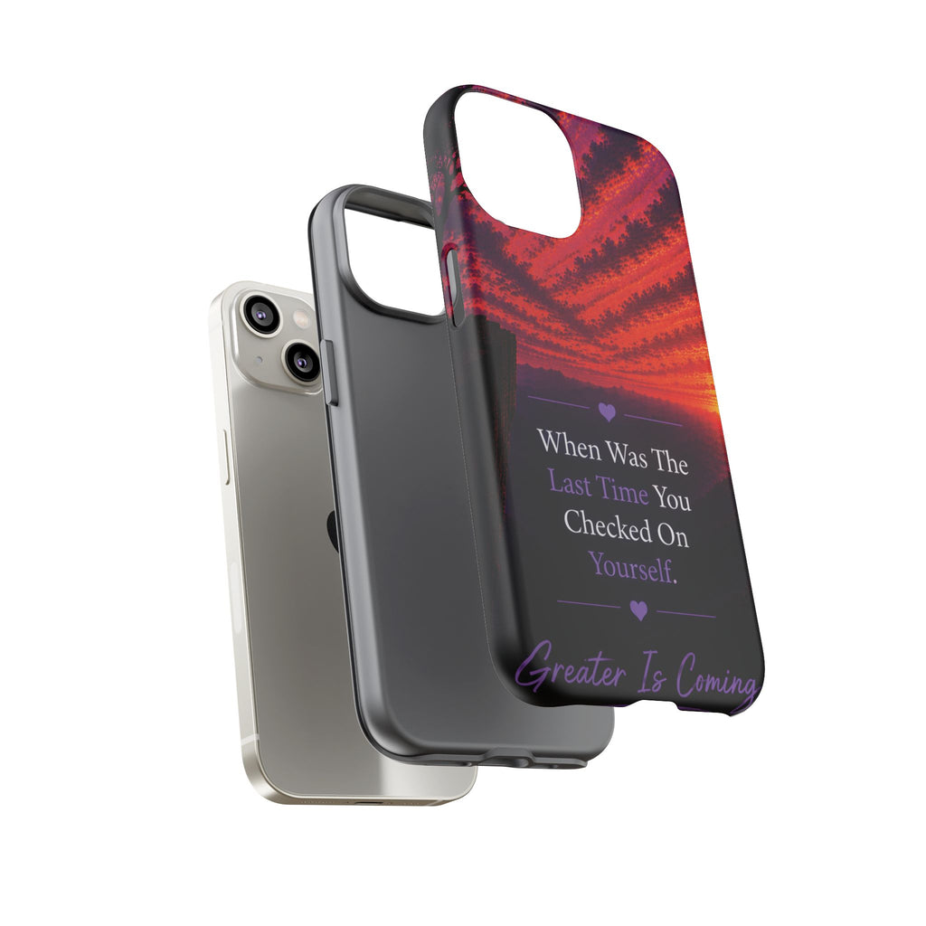 Inspirational Phone Case - "When Was The Last Time You Checked On Yourself?" Sunset Self-Care Quote