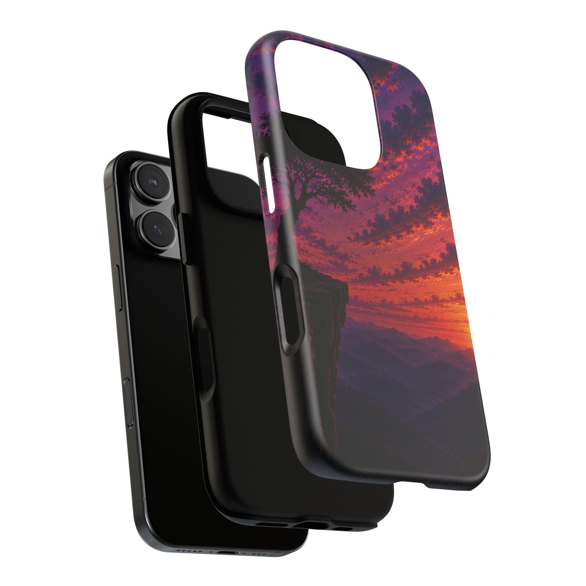 Sunset Cliff Tough Phone Case - Vibrant Purple Orange Landscape for Galaxy & iPhone