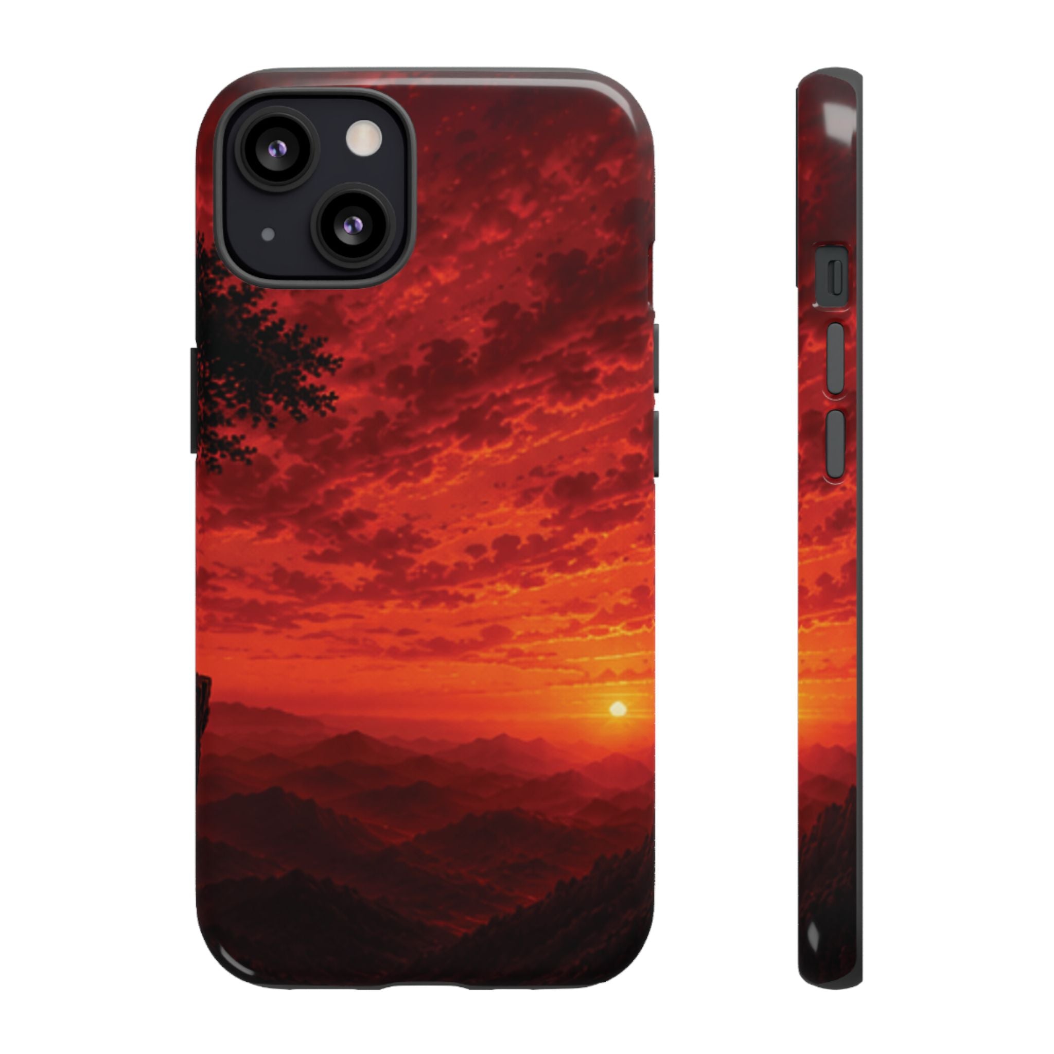 Sunset Mountain Tough Phone Case — Red Horizon Landscape Protective Case