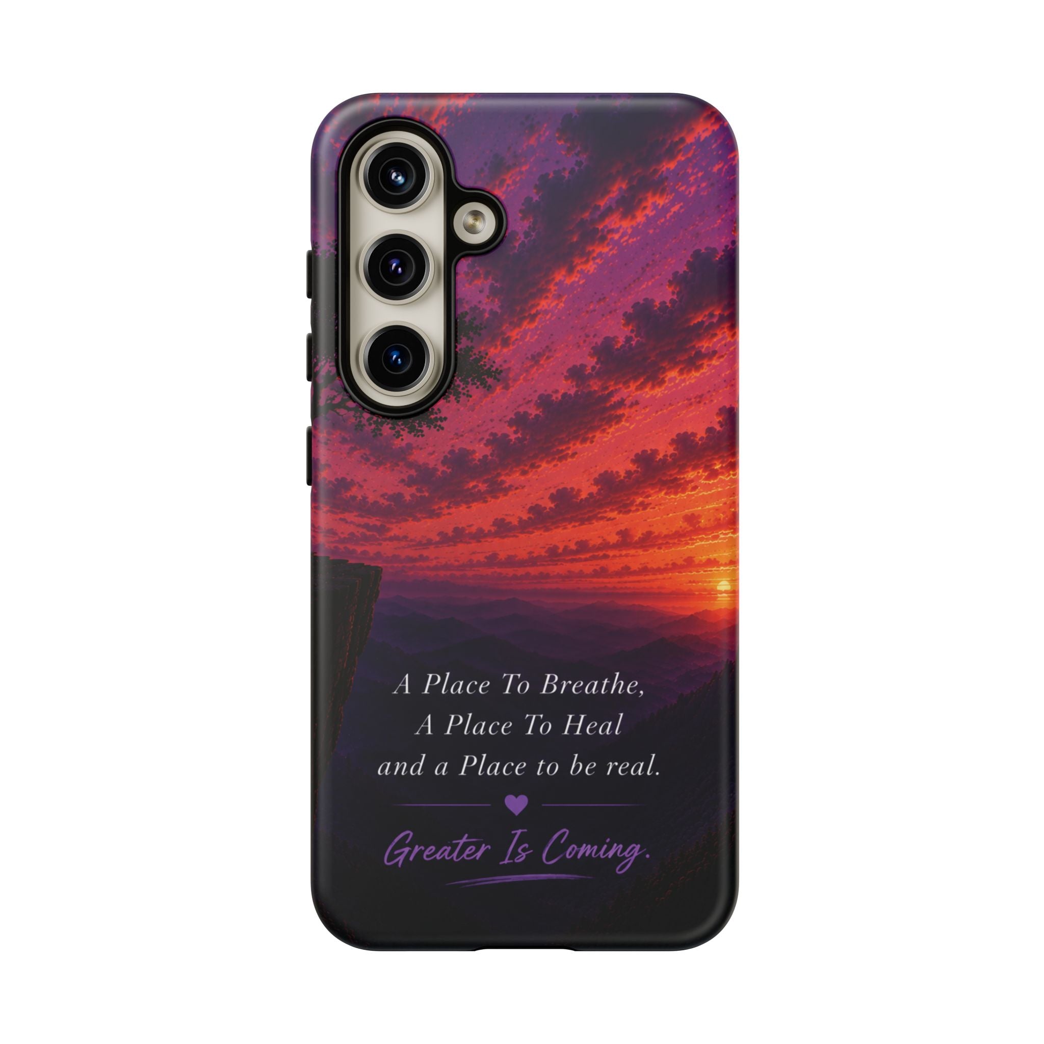 Sunset Serenity Phone Case – “A Place To Breathe, A Place To Heal” Inspirational Galaxy Case