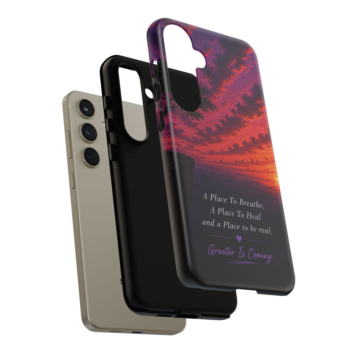 Sunset Serenity Phone Case – “A Place To Breathe, A Place To Heal” Inspirational Galaxy Case