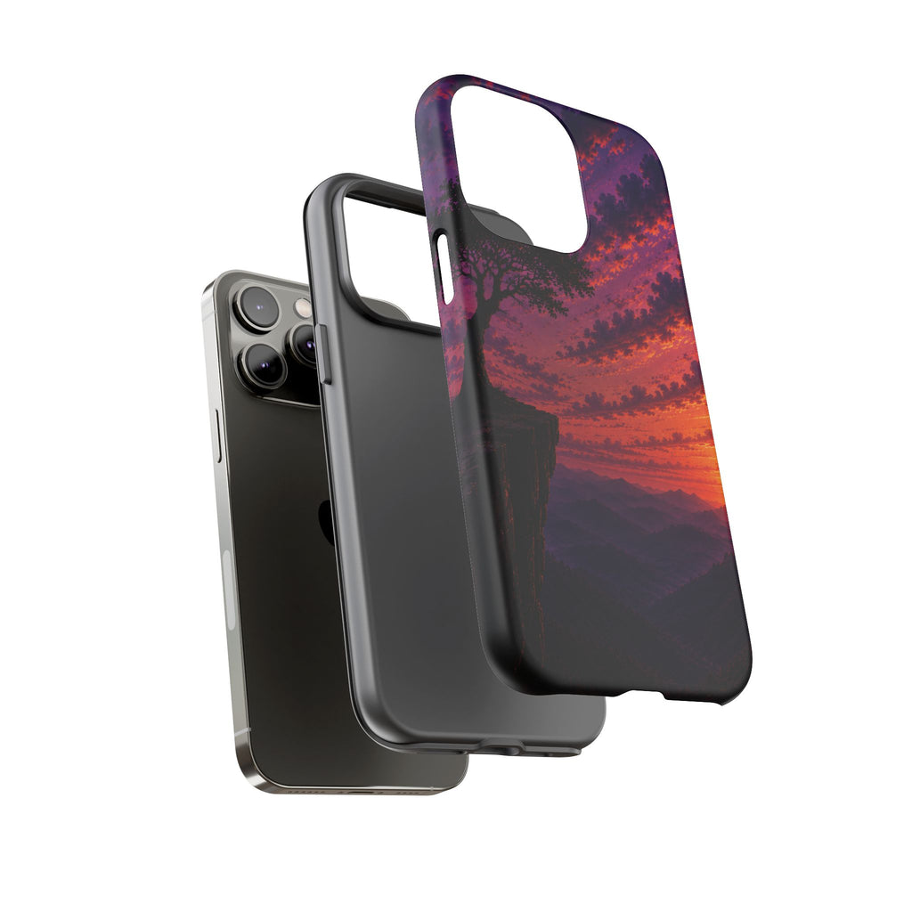 Sunset Cliff Tough Phone Case - Vibrant Purple Orange Landscape for Galaxy & iPhone