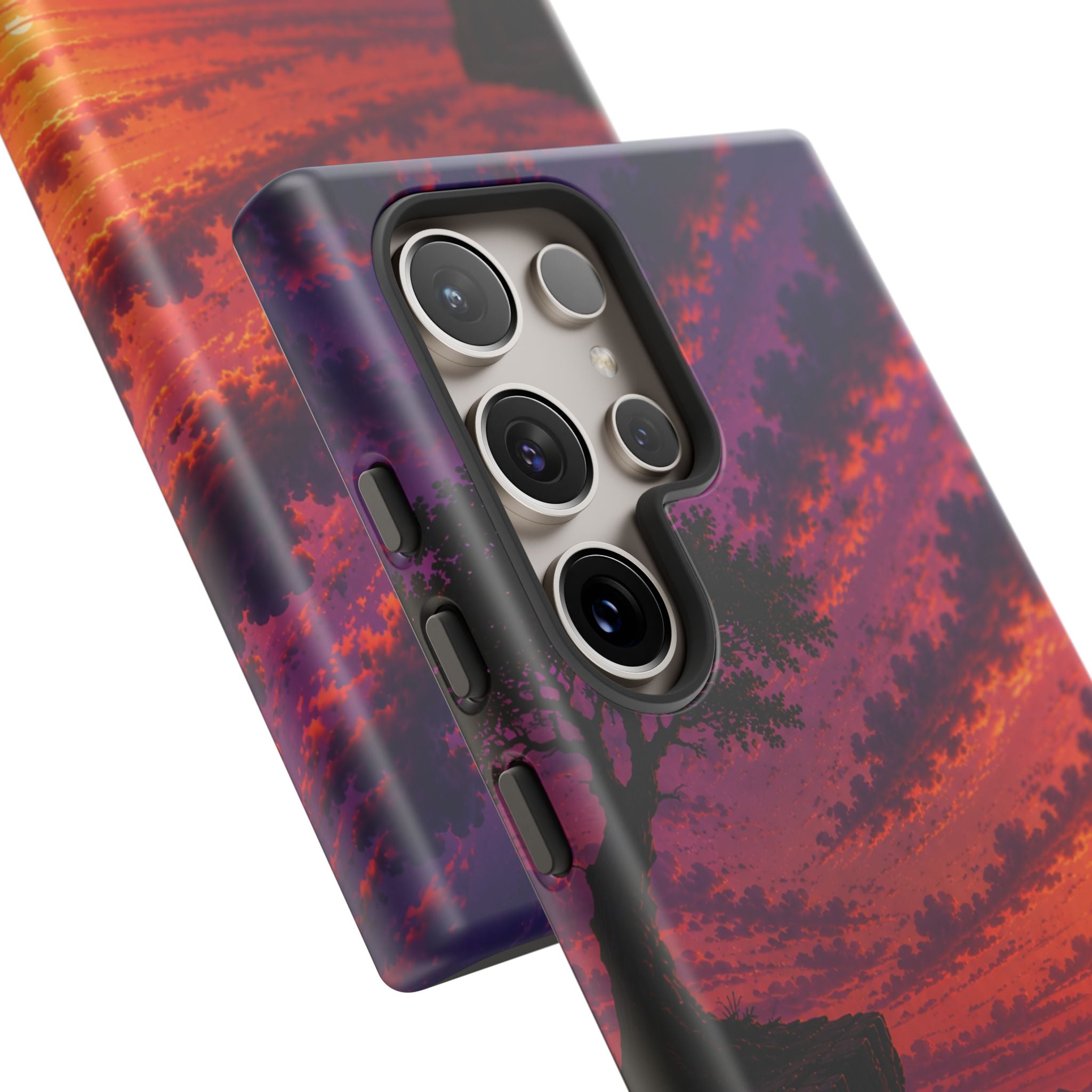 Sunset Cliff Tough Phone Case - Vibrant Purple Orange Landscape for Galaxy & iPhone