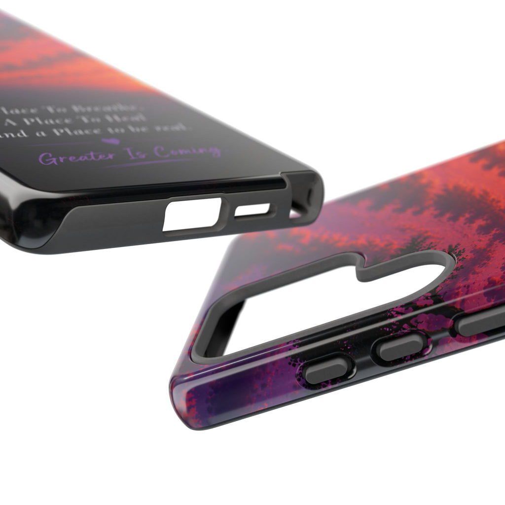 Sunset Serenity Phone Case – “A Place To Breathe, A Place To Heal” Inspirational Galaxy Case