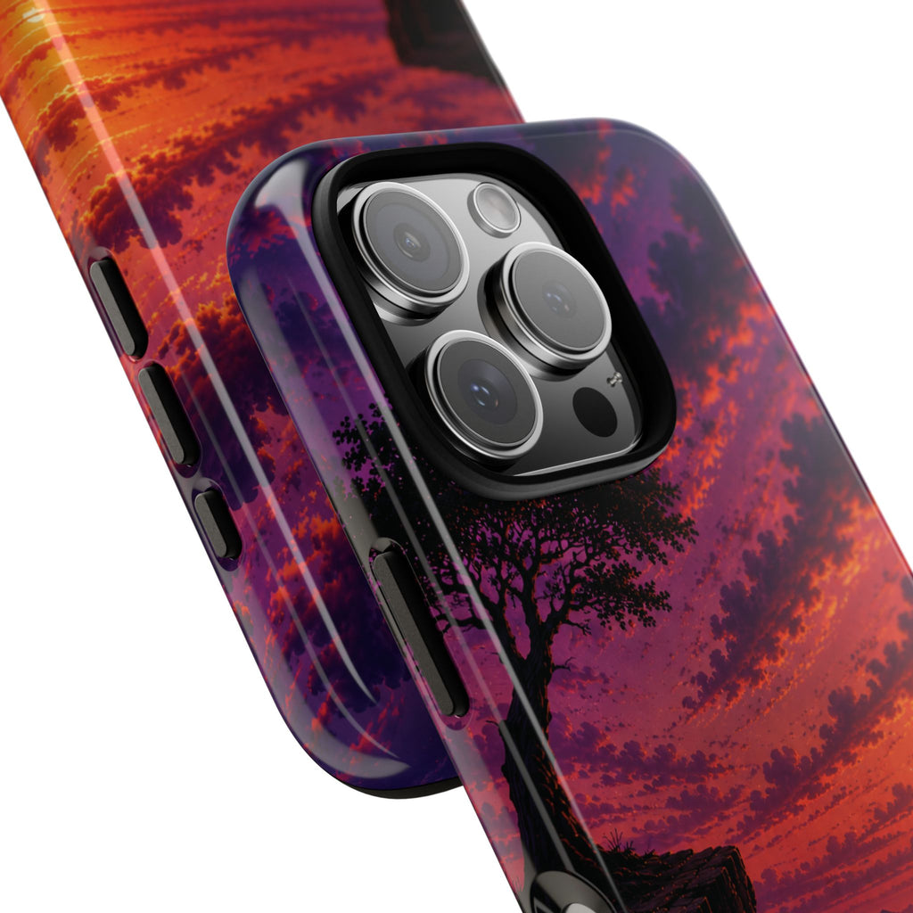 Sunset Cliff Tough Phone Case - Vibrant Purple Orange Landscape for Galaxy & iPhone