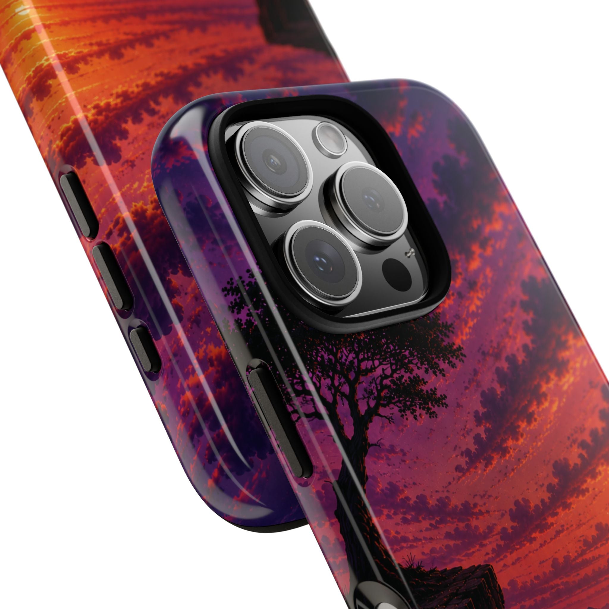 Sunset Cliff Tough Phone Case - Vibrant Purple Orange Landscape for Galaxy & iPhone