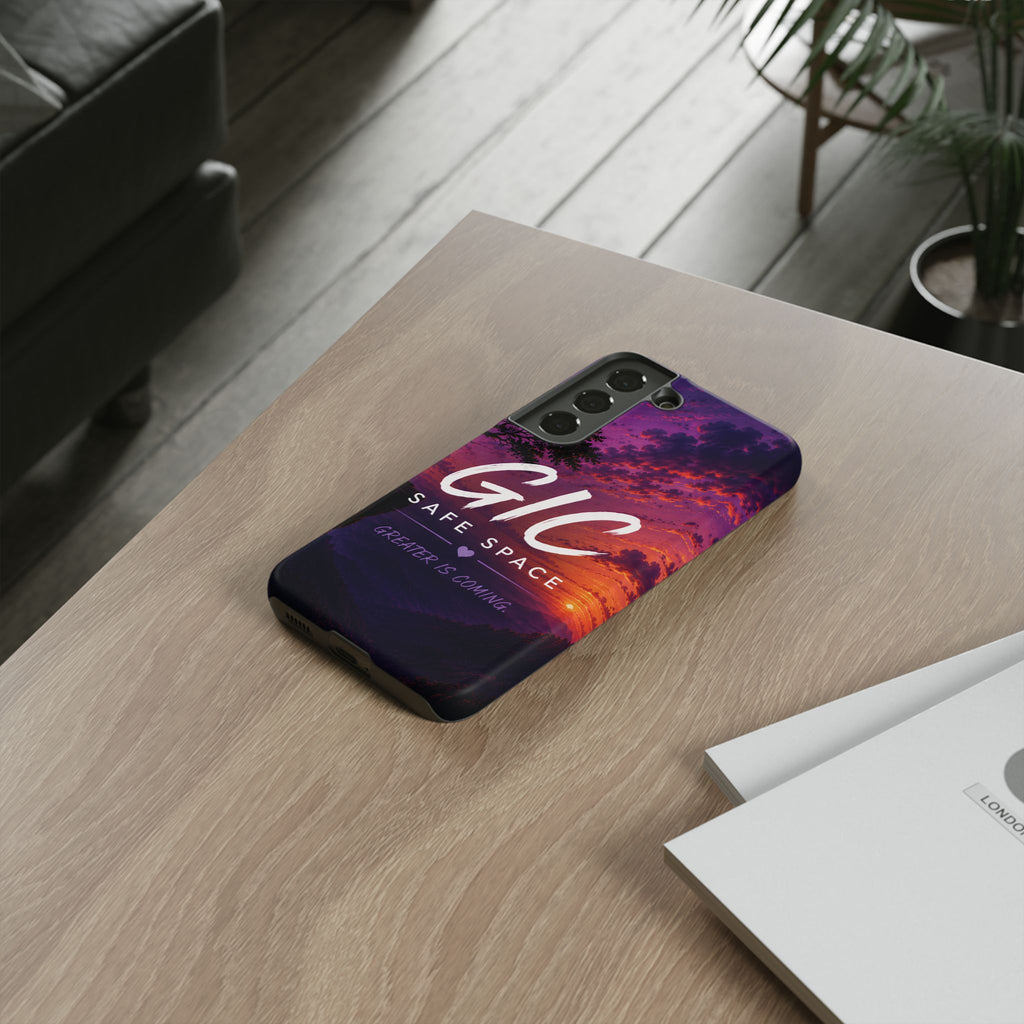 GIC Safe Space Tough Phone Case — "Greater Is Coming" Sunset Design