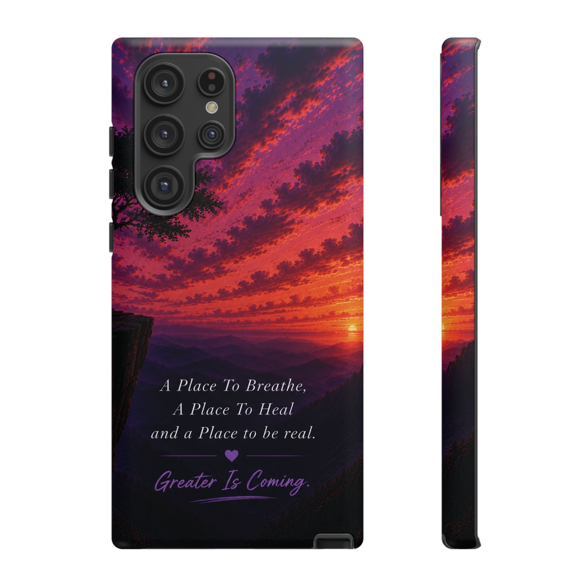 Sunset Serenity Phone Case – “A Place To Breathe, A Place To Heal” Inspirational Galaxy Case