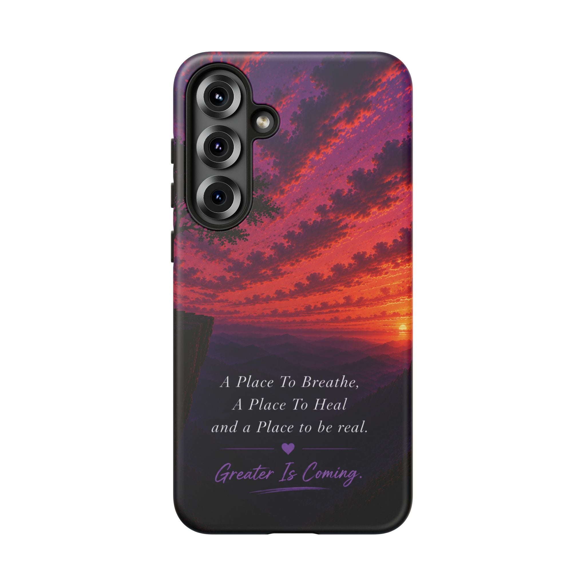 Sunset Serenity Phone Case – “A Place To Breathe, A Place To Heal” Inspirational Galaxy Case