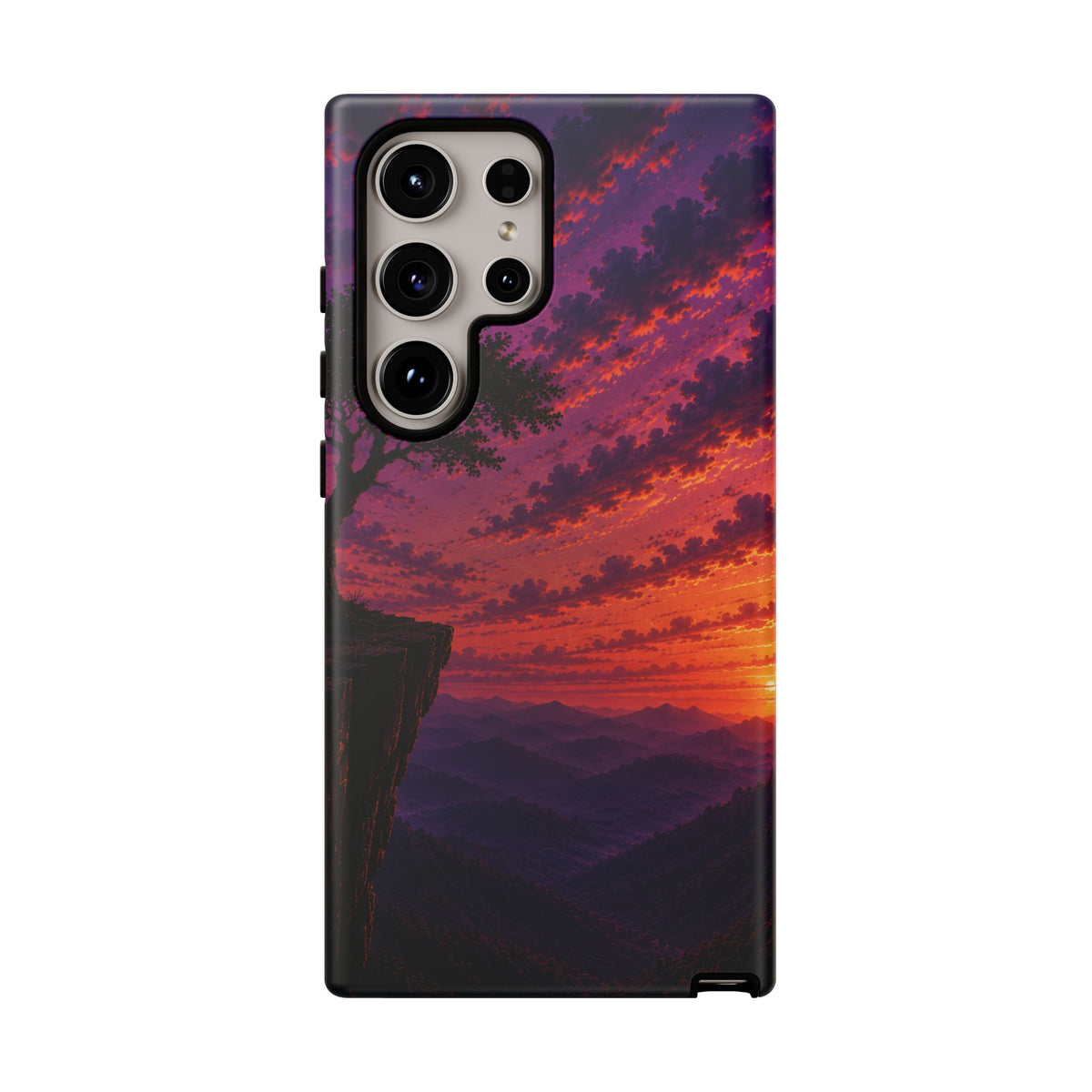 Sunset Cliff Tough Phone Case - Vibrant Purple Orange Landscape for Galaxy & iPhone
