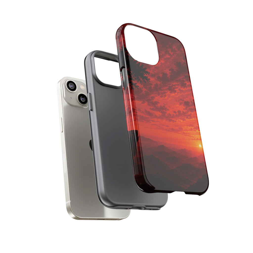 Sunset Mountain Tough Phone Case — Red Horizon Landscape Protective Case