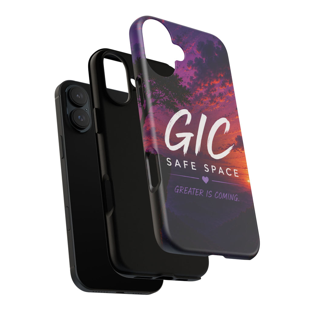 GIC Safe Space Tough Phone Case — "Greater Is Coming" Sunset Design