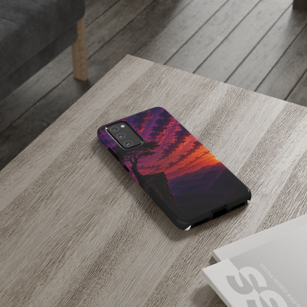 Sunset Cliff Tough Phone Case - Vibrant Purple Orange Landscape for Galaxy & iPhone