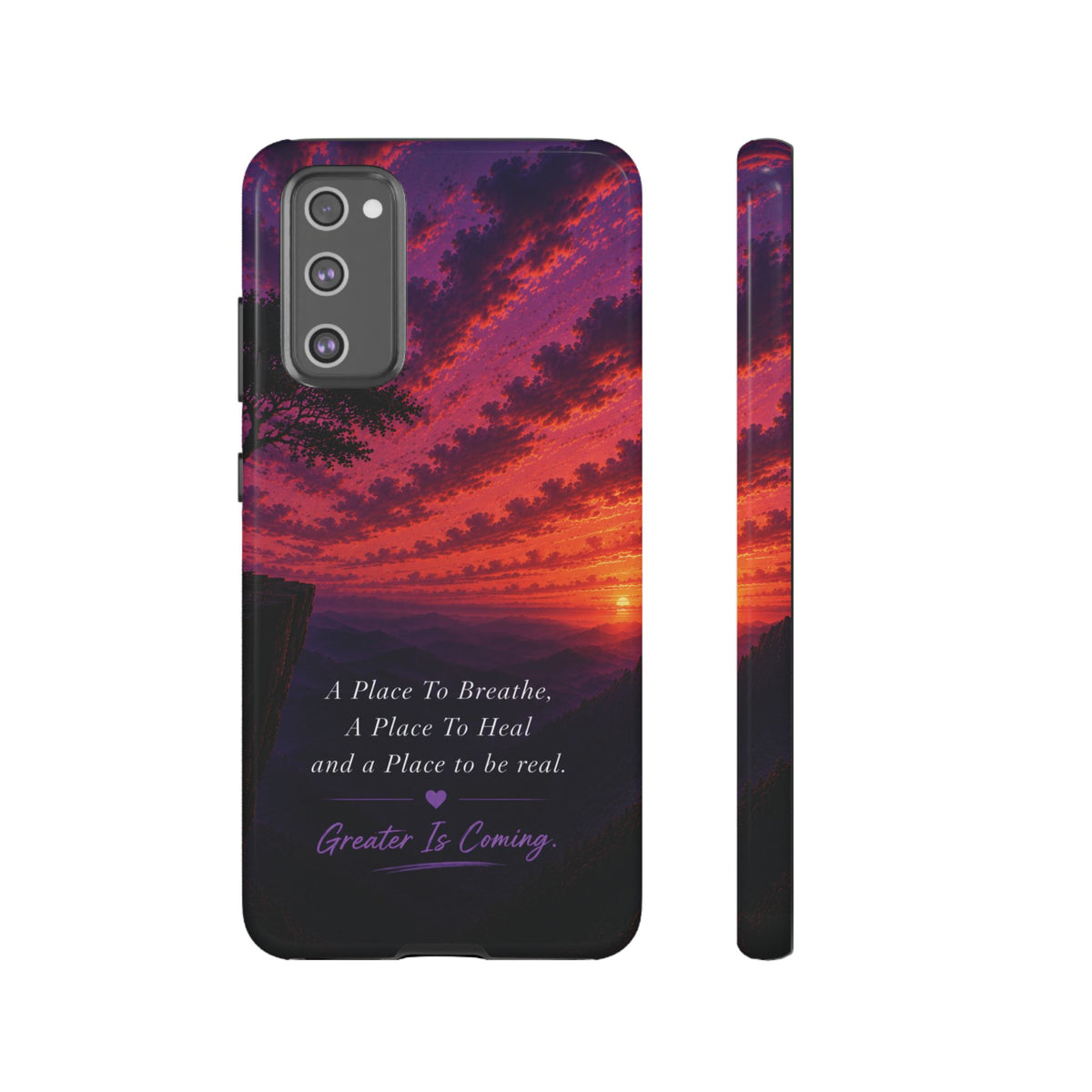 Sunset Serenity Phone Case – “A Place To Breathe, A Place To Heal” Inspirational Galaxy Case