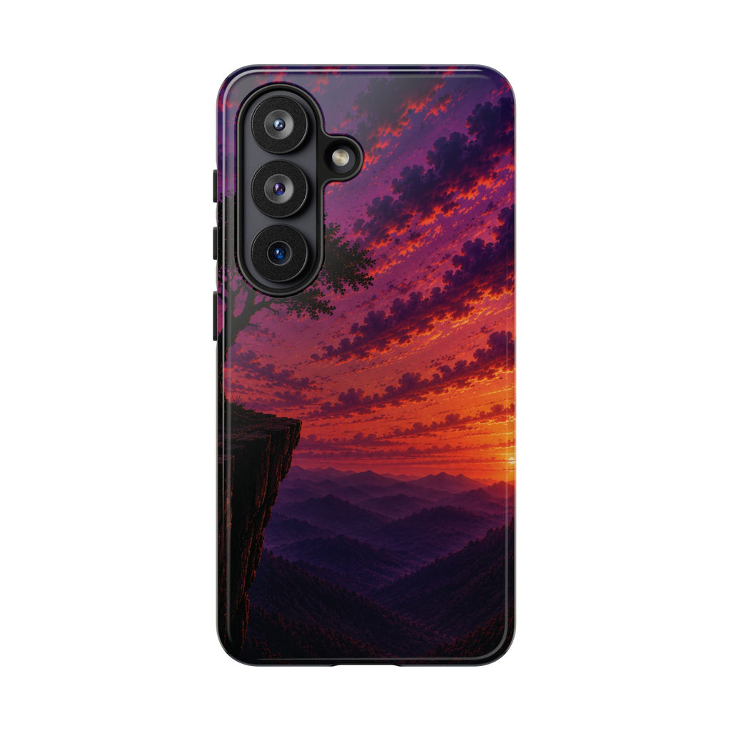 Sunset Cliff Tough Phone Case - Vibrant Purple Orange Landscape for Galaxy & iPhone