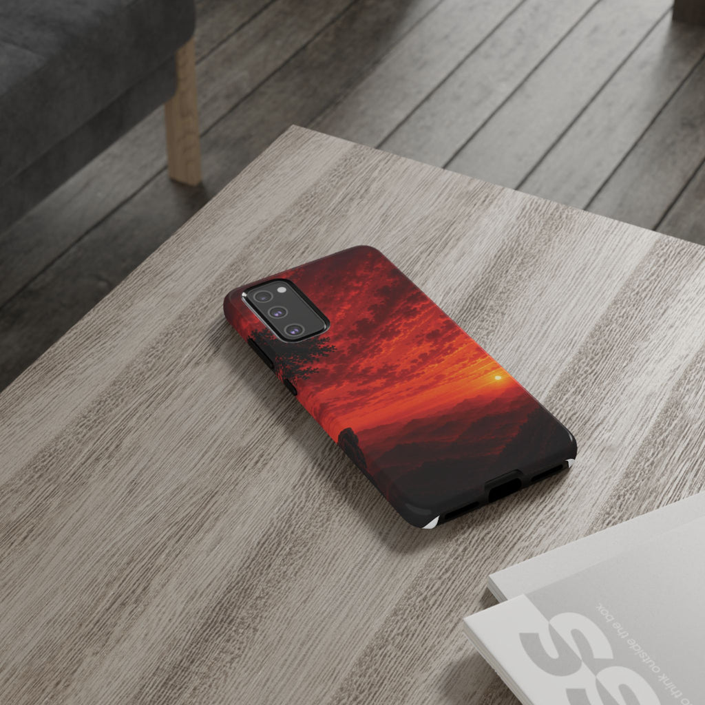 Sunset Mountain Tough Phone Case — Red Horizon Landscape Protective Case