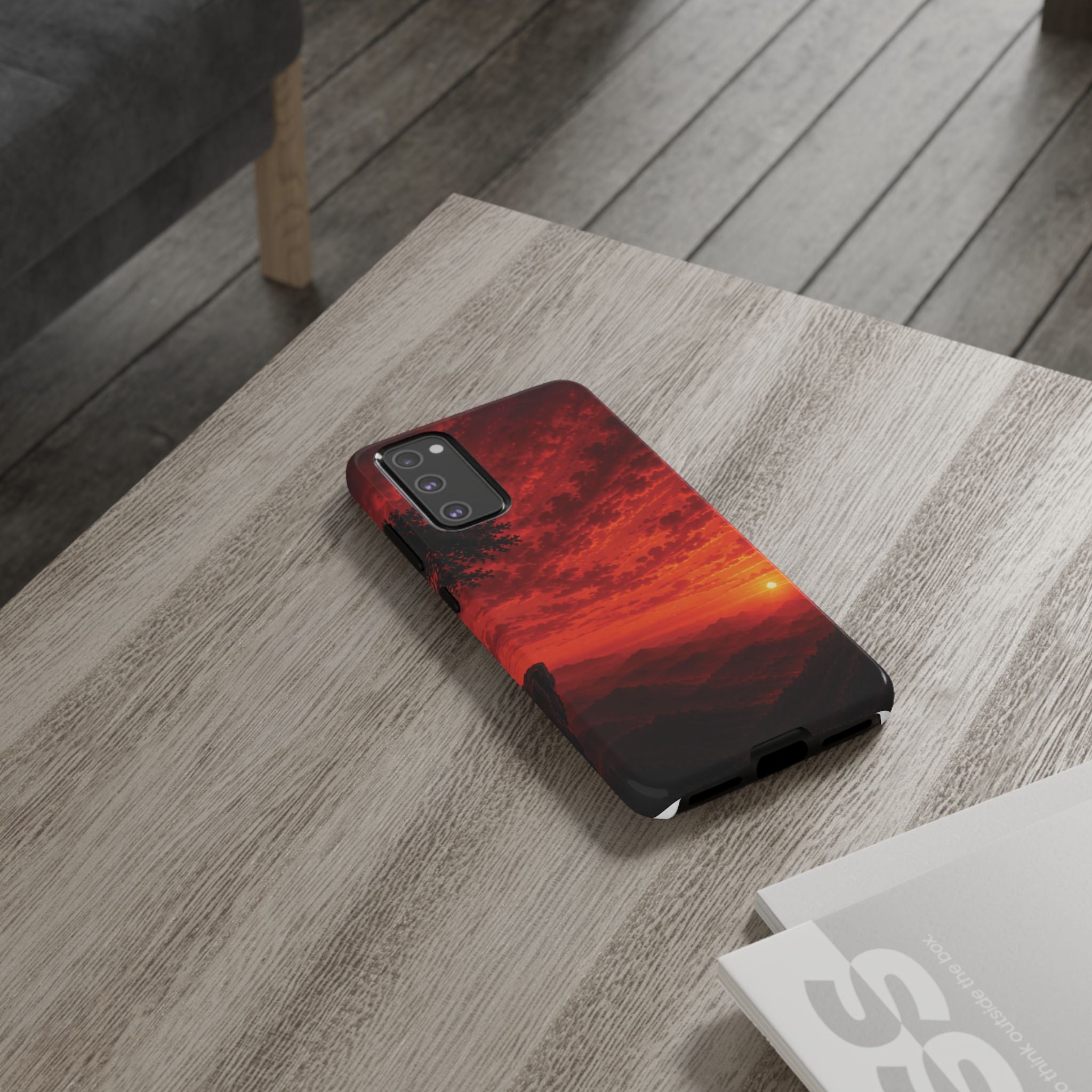 Sunset Mountain Tough Phone Case — Red Horizon Landscape Protective Case