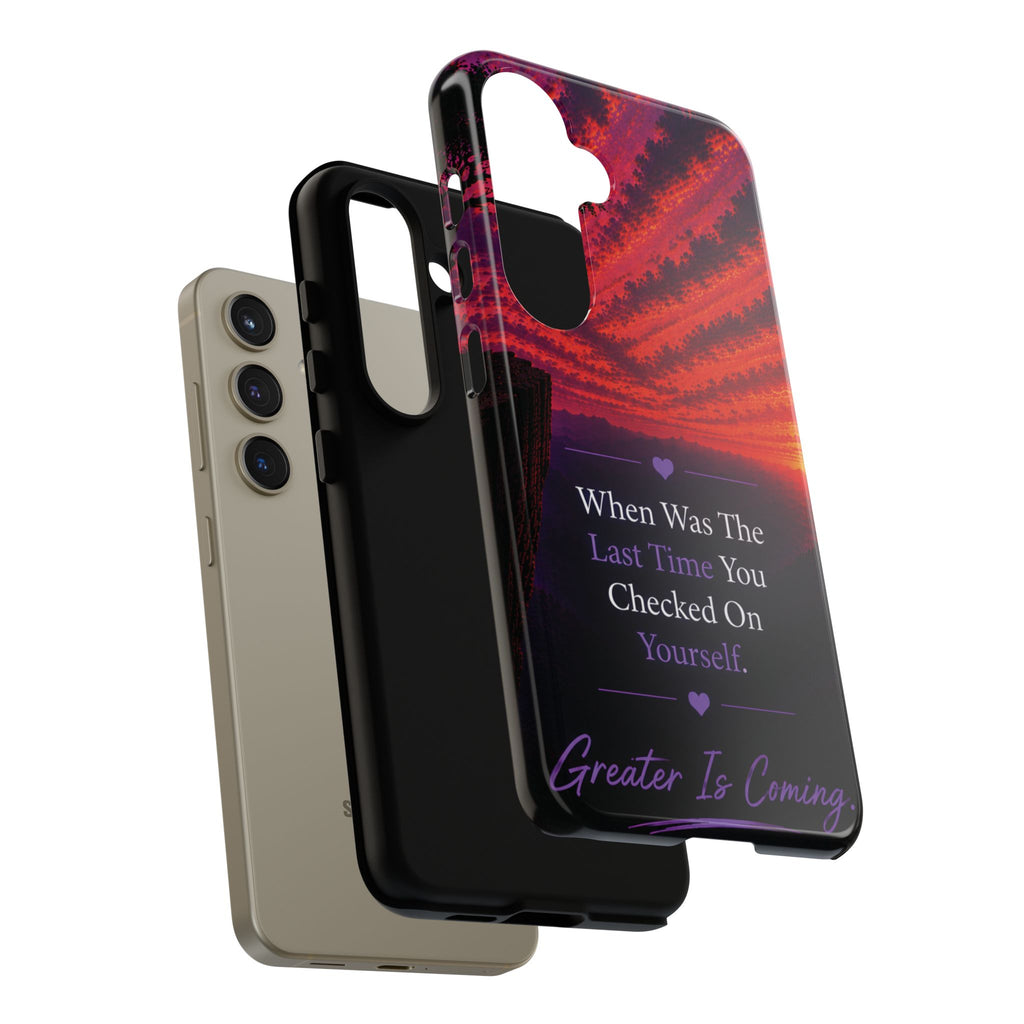 Inspirational Phone Case - "When Was The Last Time You Checked On Yourself?" Sunset Self-Care Quote