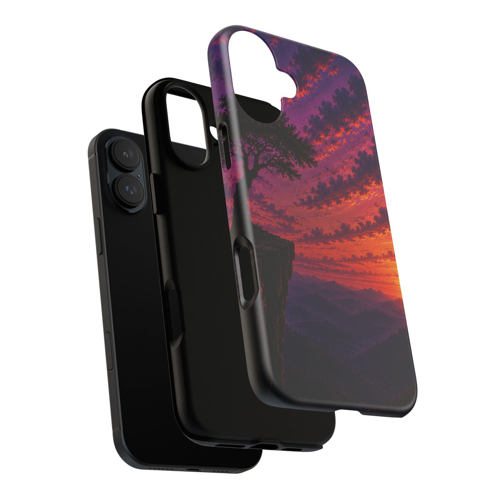 Sunset Cliff Tough Phone Case - Vibrant Purple Orange Landscape for Galaxy & iPhone