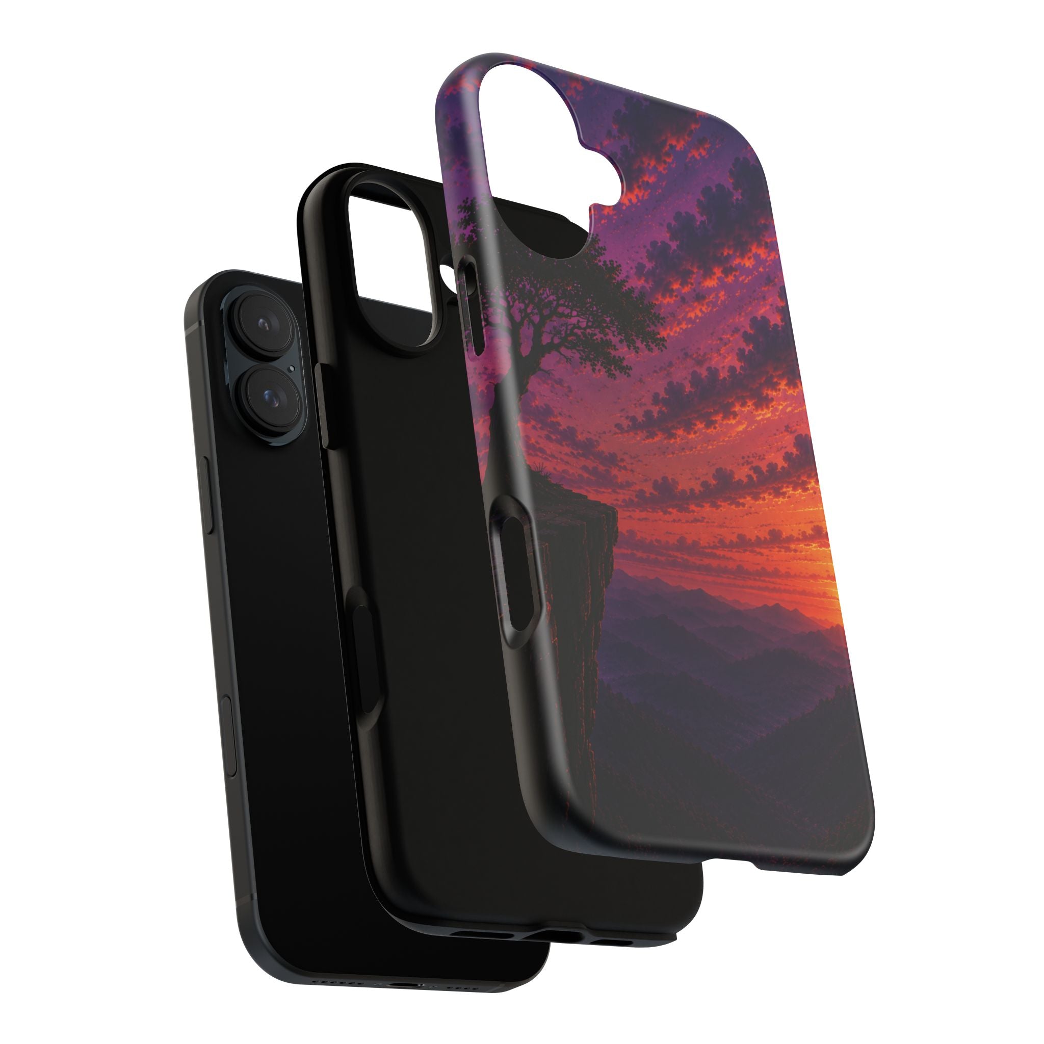 Sunset Cliff Tough Phone Case - Vibrant Purple Orange Landscape for Galaxy & iPhone