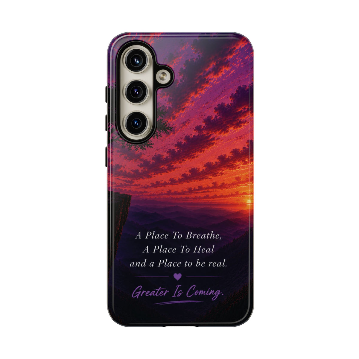 Sunset Serenity Phone Case – “A Place To Breathe, A Place To Heal” Inspirational Galaxy Case