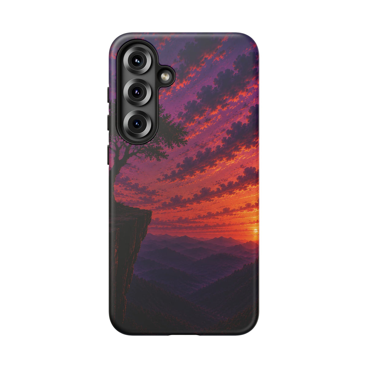 Sunset Cliff Tough Phone Case - Vibrant Purple Orange Landscape for Galaxy & iPhone