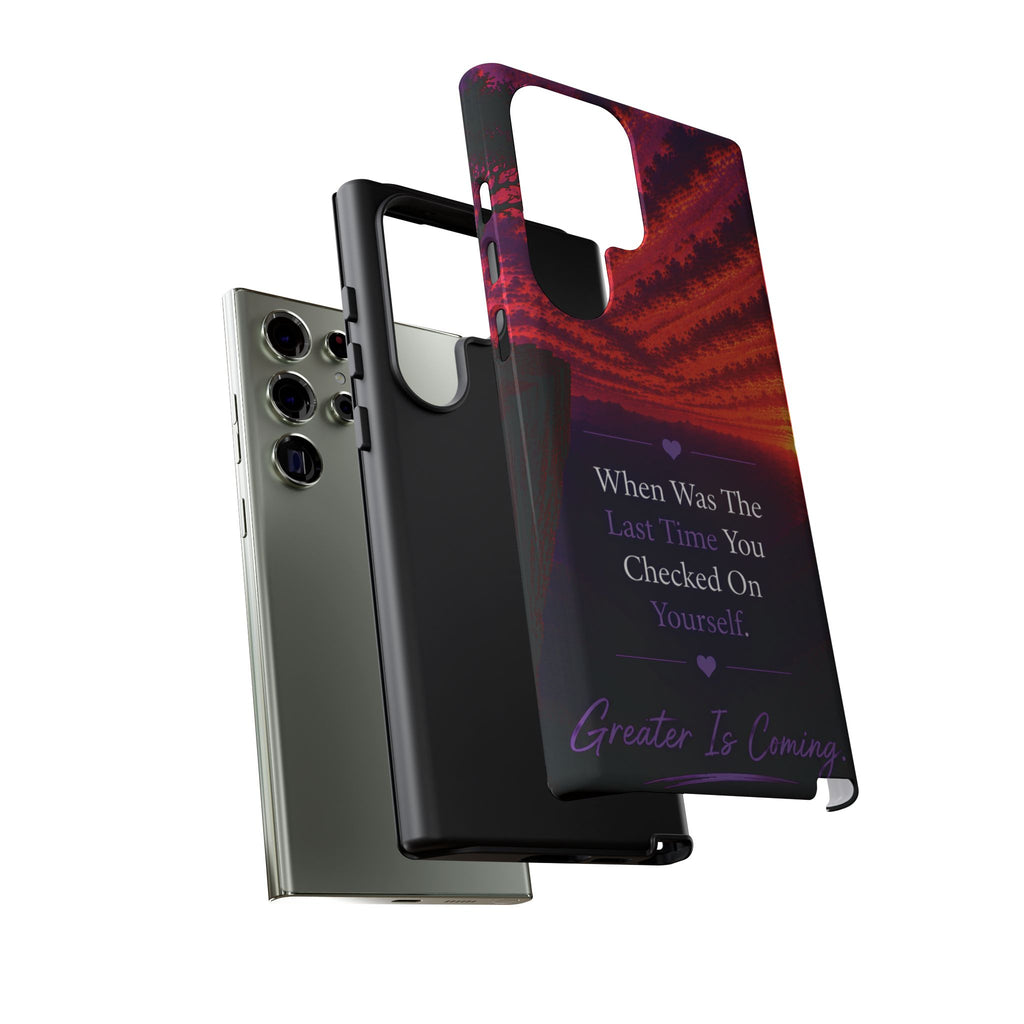 Inspirational Phone Case - "When Was The Last Time You Checked On Yourself?" Sunset Self-Care Quote