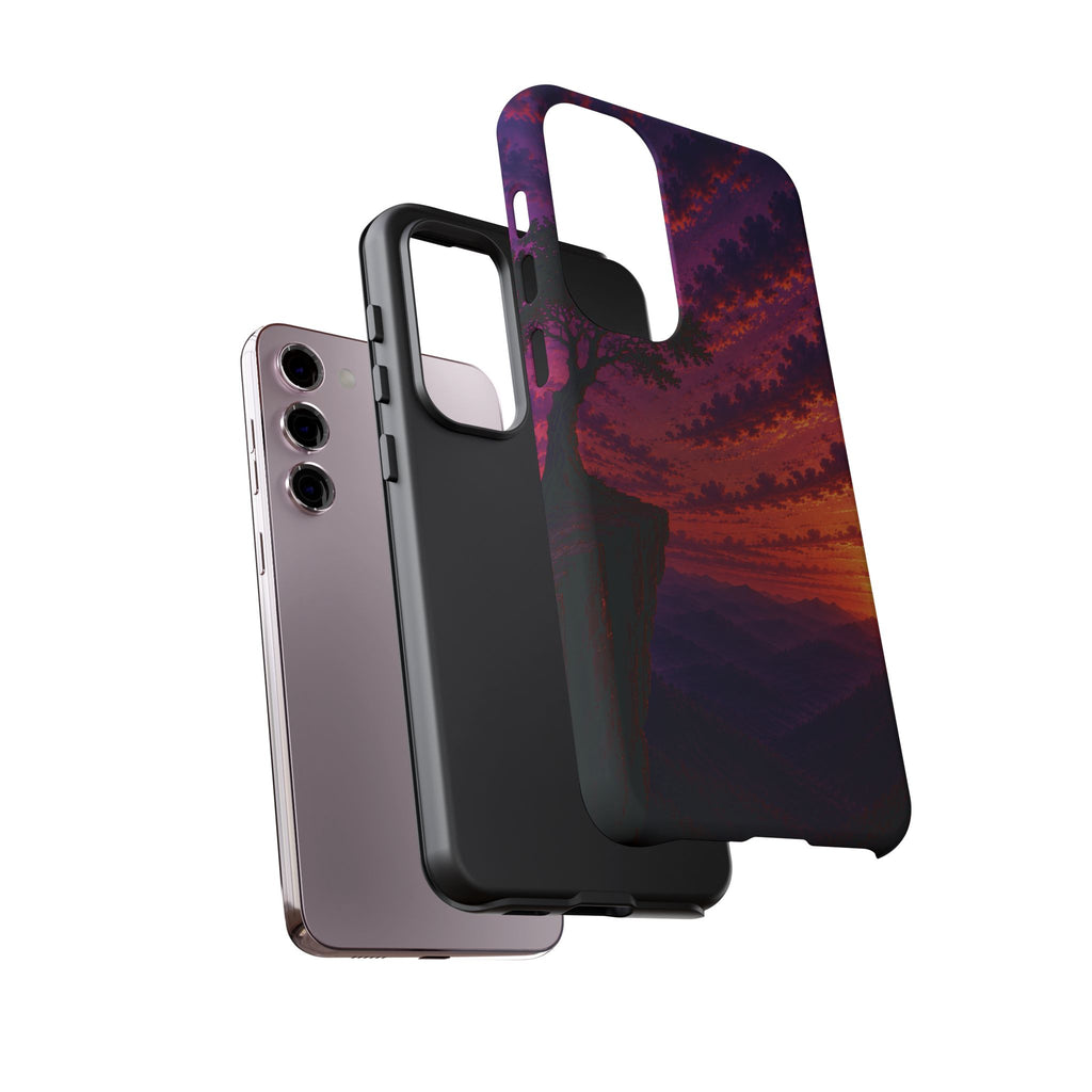 Sunset Cliff Tough Phone Case - Vibrant Purple Orange Landscape for Galaxy & iPhone