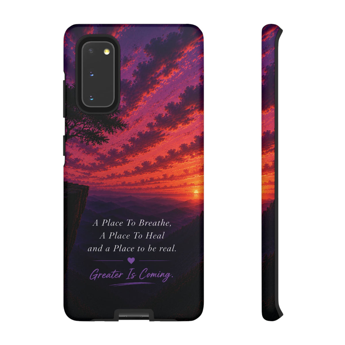 Sunset Serenity Phone Case – “A Place To Breathe, A Place To Heal” Inspirational Galaxy Case