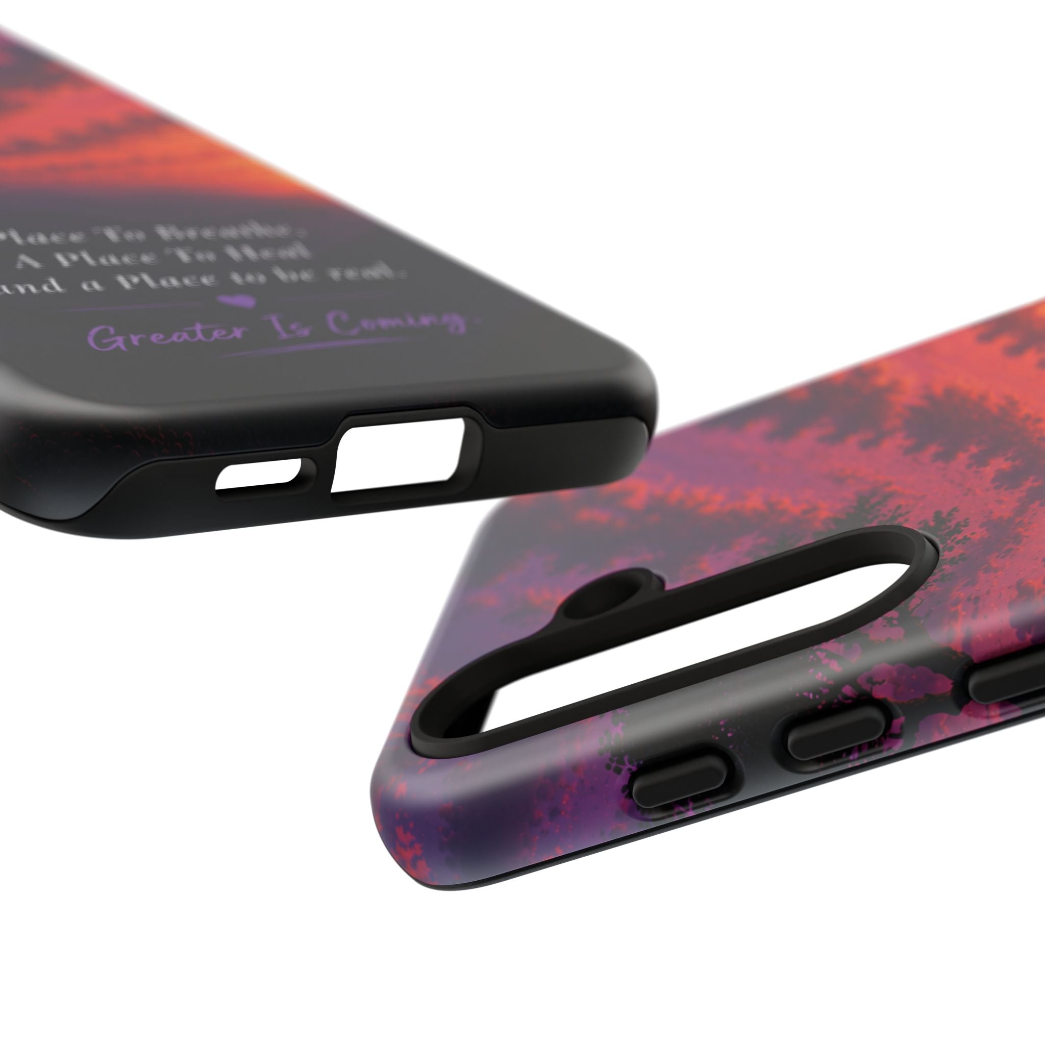 Sunset Serenity Phone Case – “A Place To Breathe, A Place To Heal” Inspirational Galaxy Case