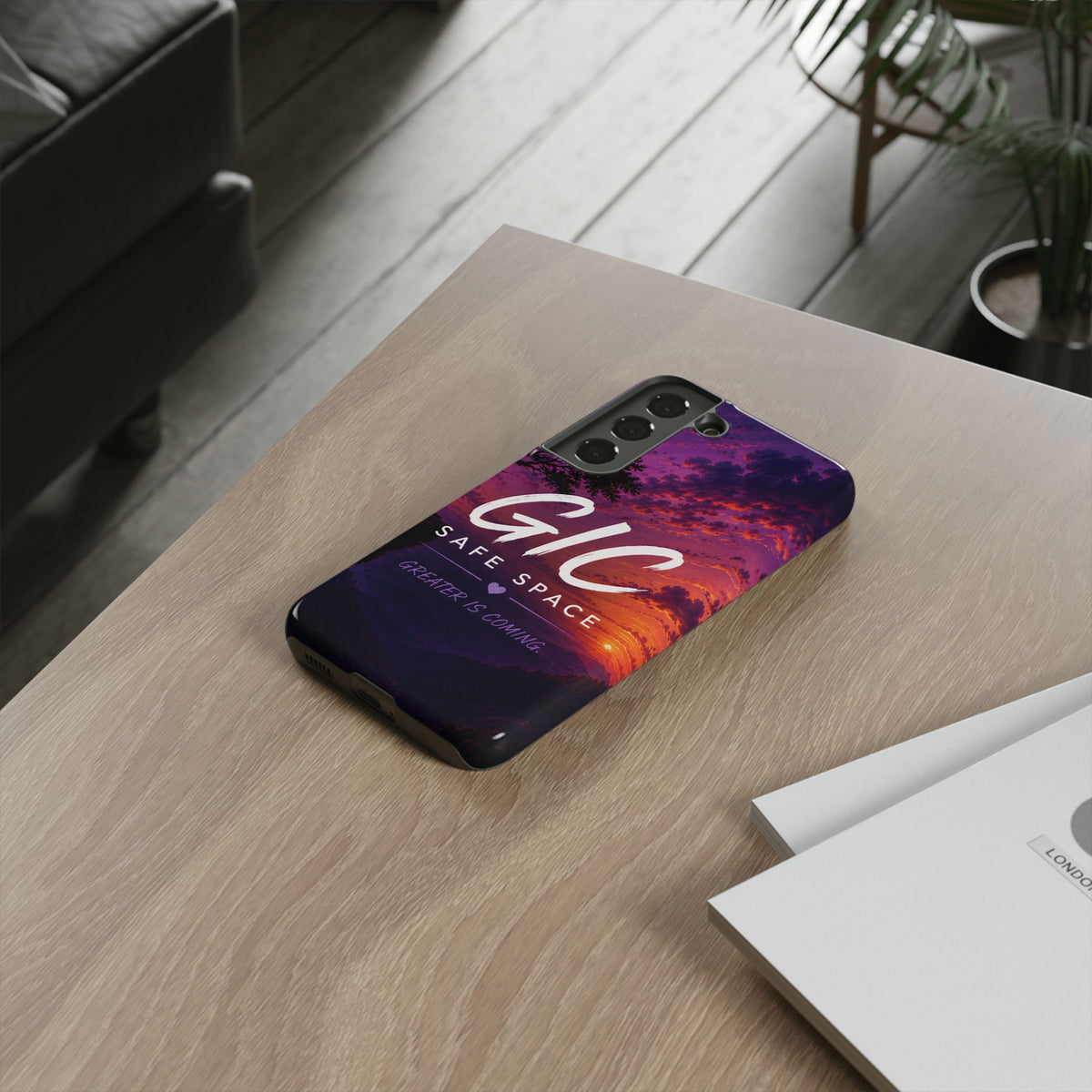 GIC Safe Space Tough Phone Case — "Greater Is Coming" Sunset Design